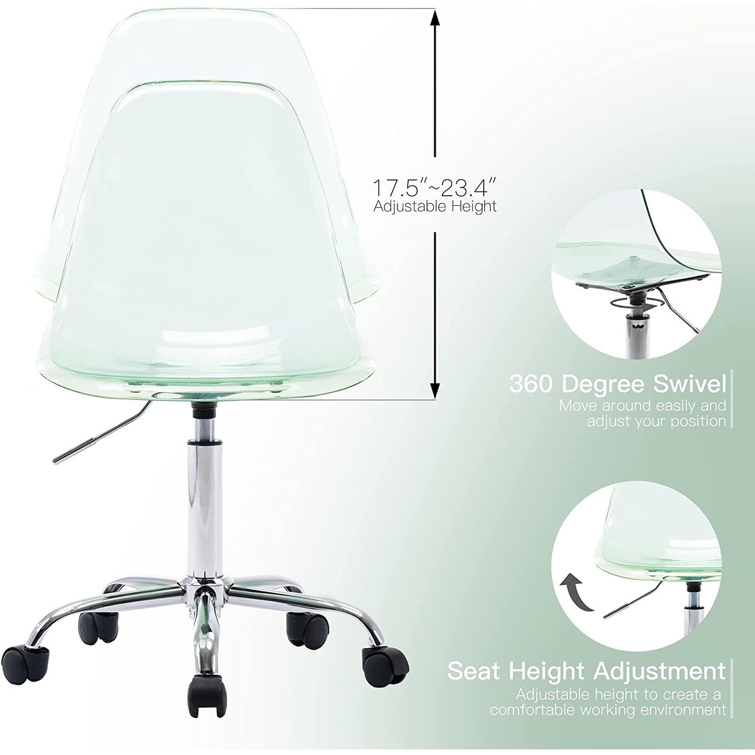 Acrylic Swivel adjustable height Armless Home office Rolling Chair