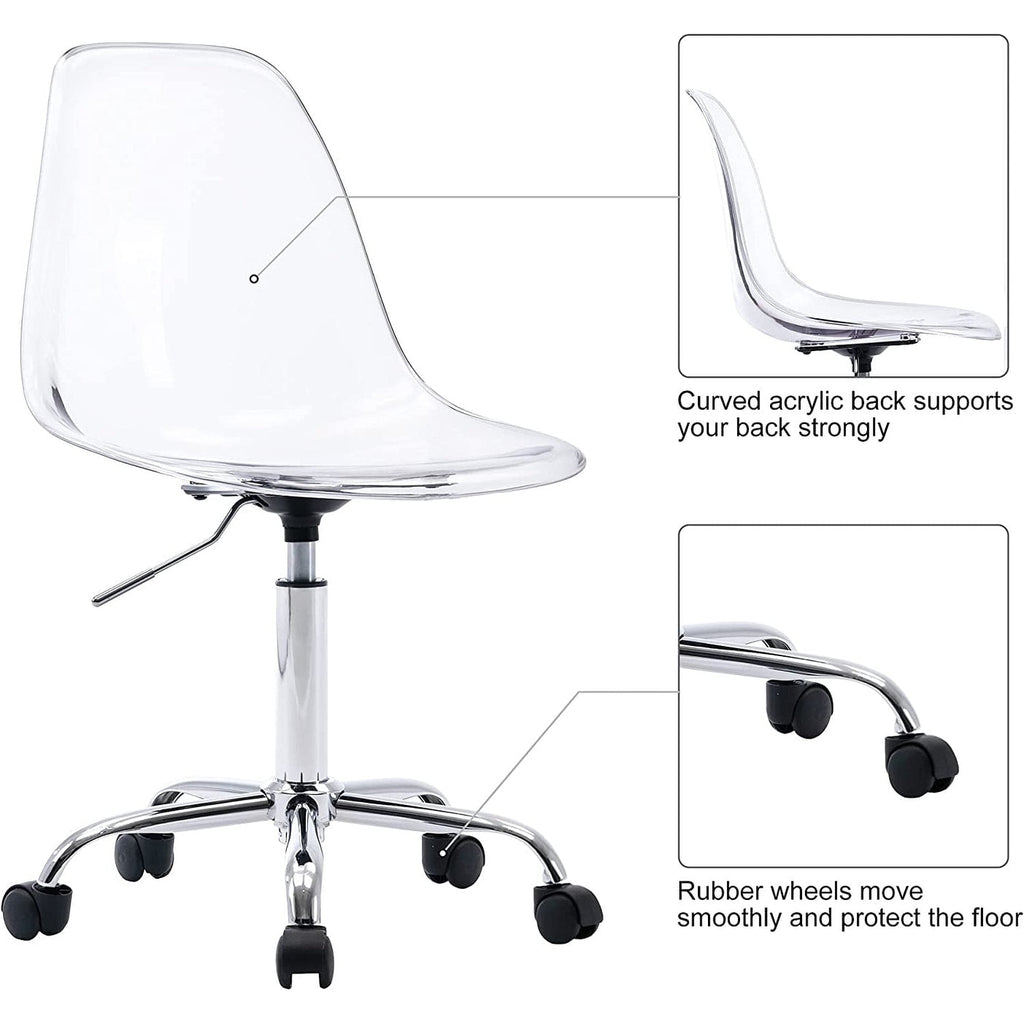 Acrylic Swivel adjustable height Armless Home office Rolling Chair