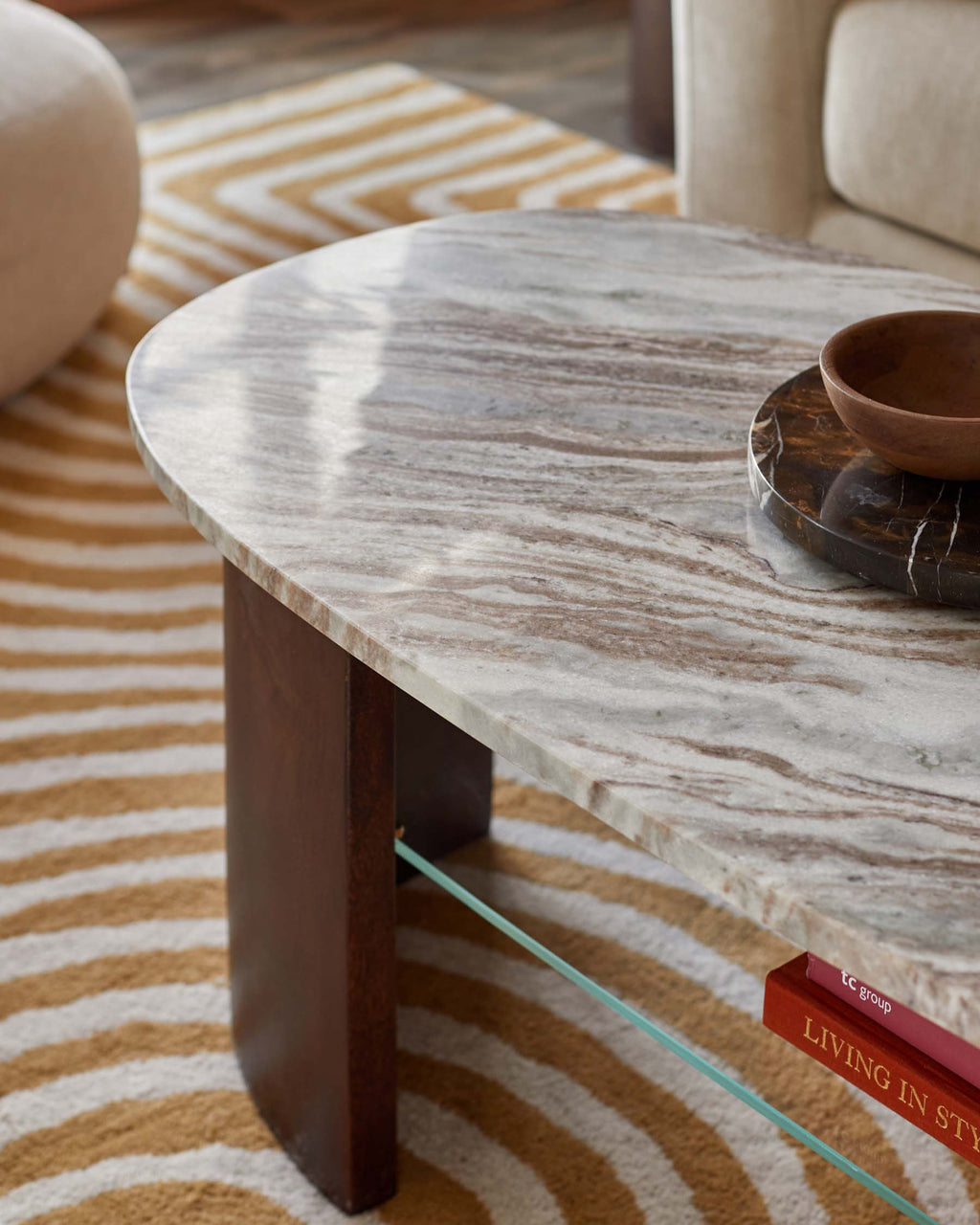 Adalynn dark wood toronto marble coffee table with mango wood