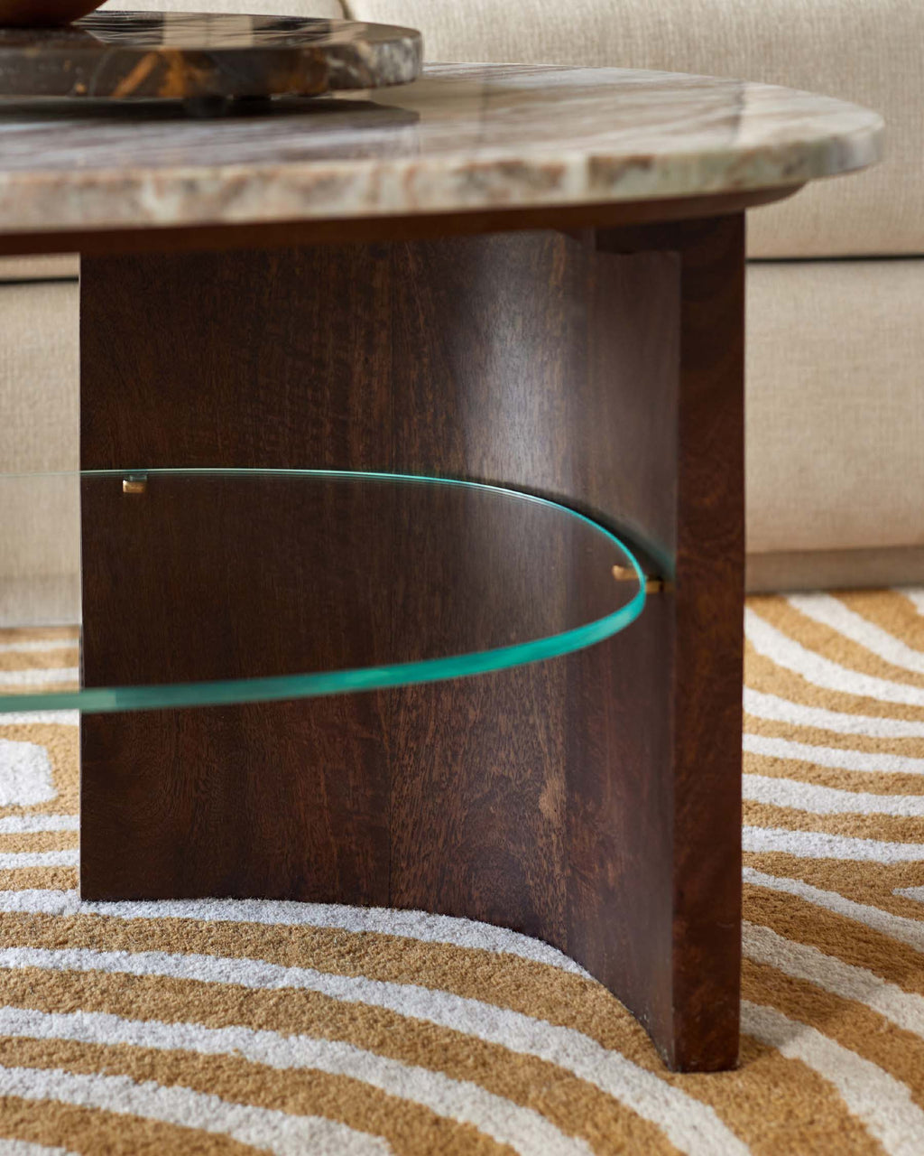 Adalynn dark wood toronto marble coffee table with mango wood