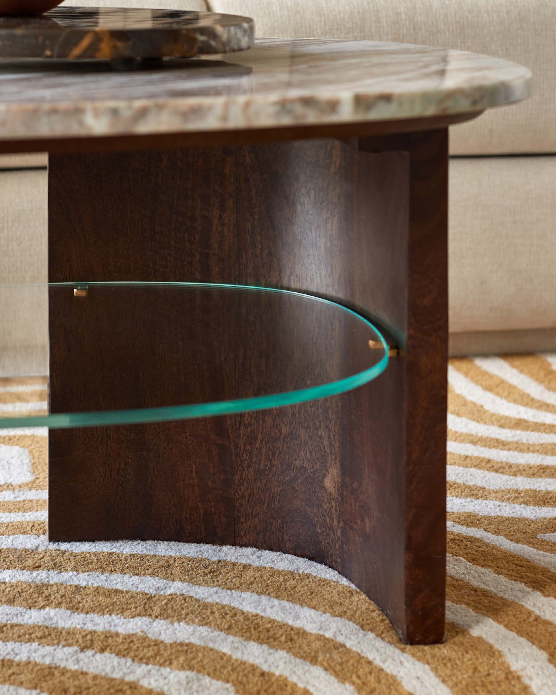 Adalynn dark wood toronto marble coffee table with mango wood