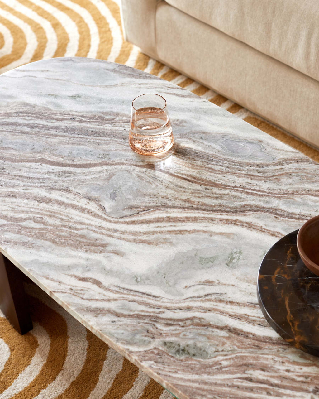 Adalynn dark wood toronto marble coffee table with mango wood