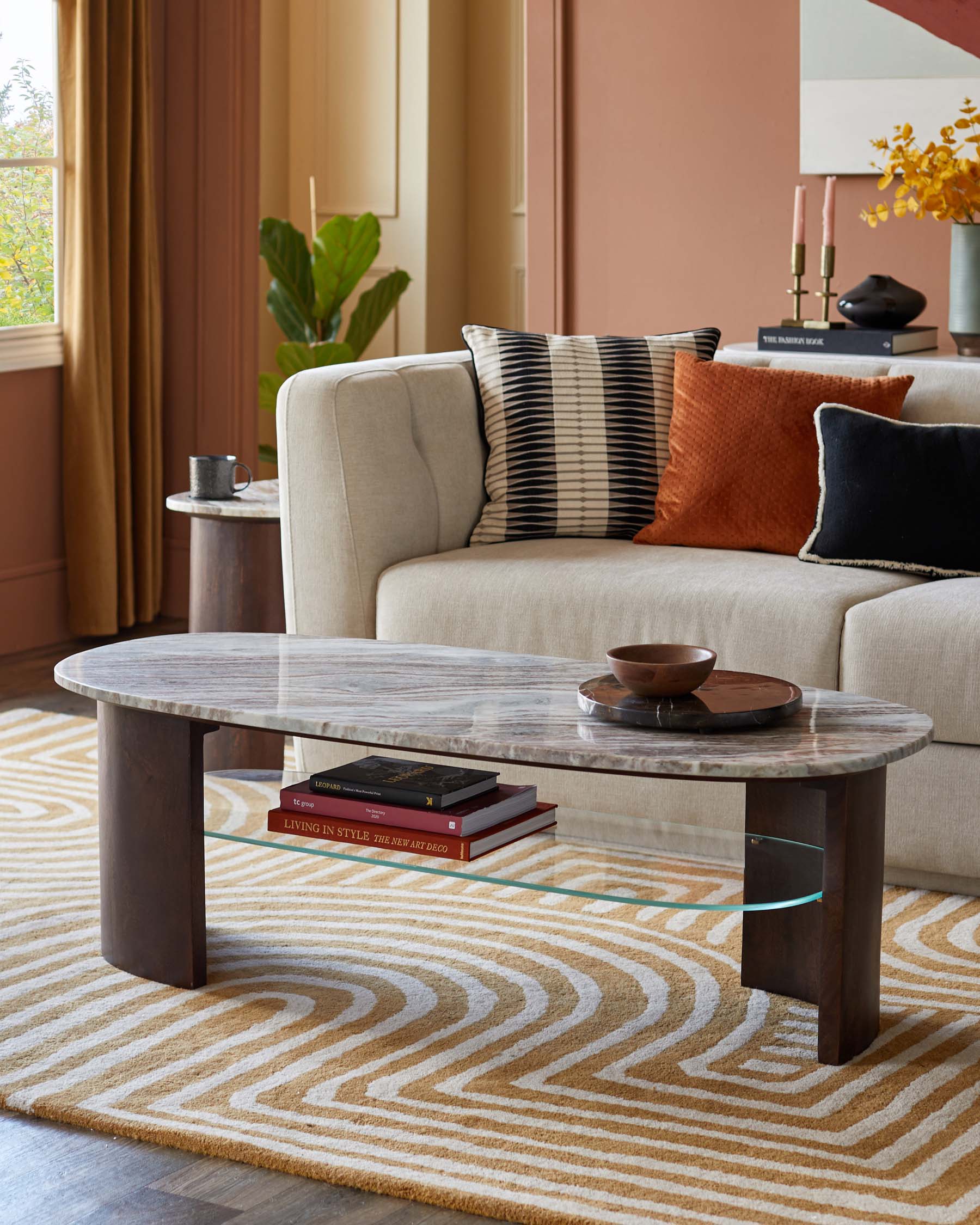 Adalynn dark wood toronto marble coffee table with mango wood