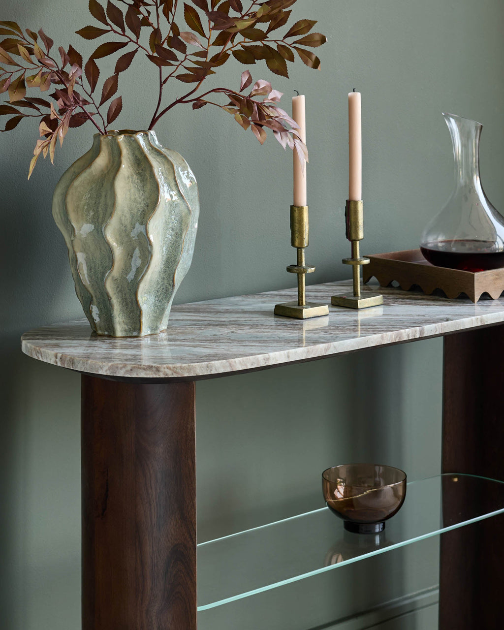 Adalynn toronto marble dark wood console table