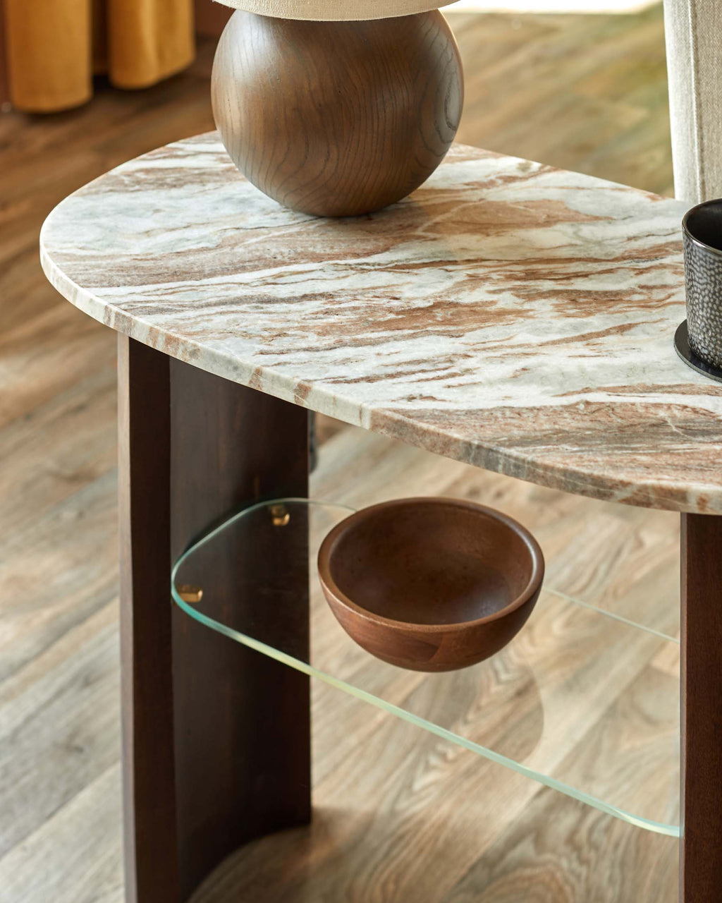 Adalynn dark wood toronto marble side table