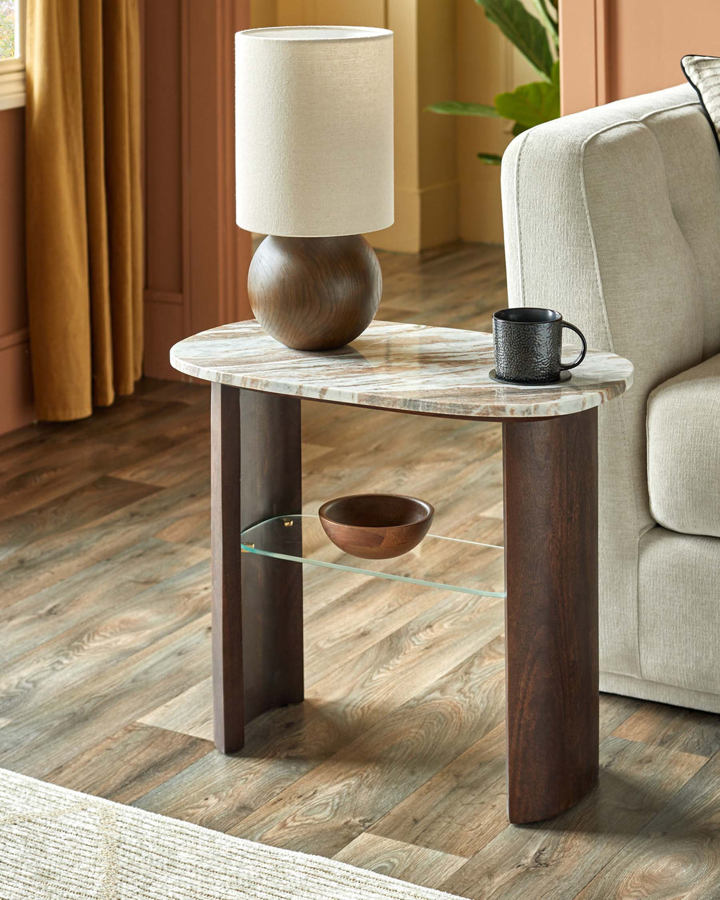Adalynn dark wood toronto marble side table