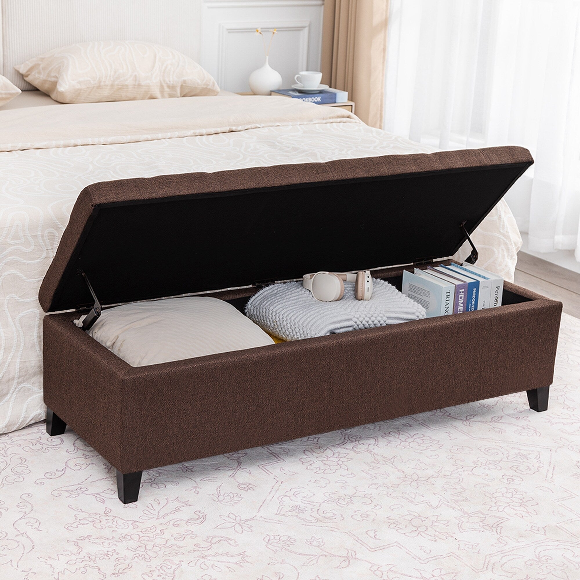Adeco 50 Bonded Leather Storage Ottoman Bench