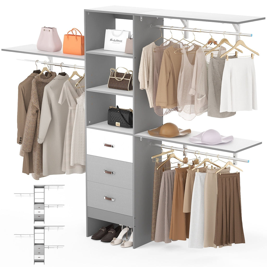 Rackcog 120'' Adjustable Closet Organizer with Drawers, Closet System with DIY Shelves for Reach-in and Walk-in Closet