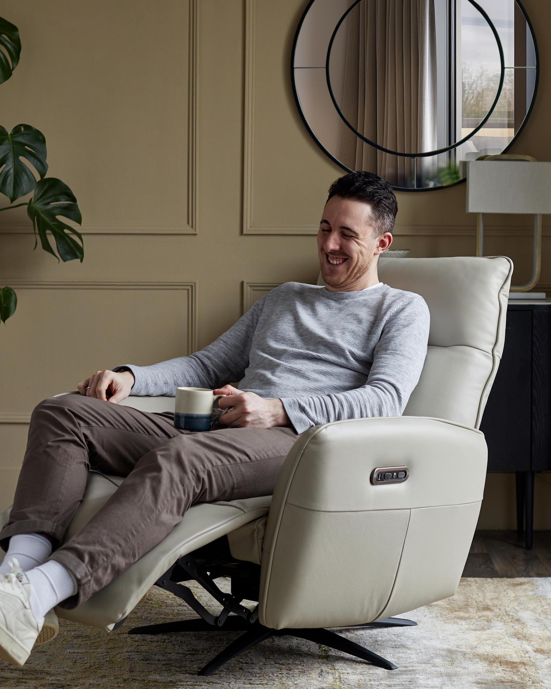 Aiden natural grey leather massage recliner accent chair