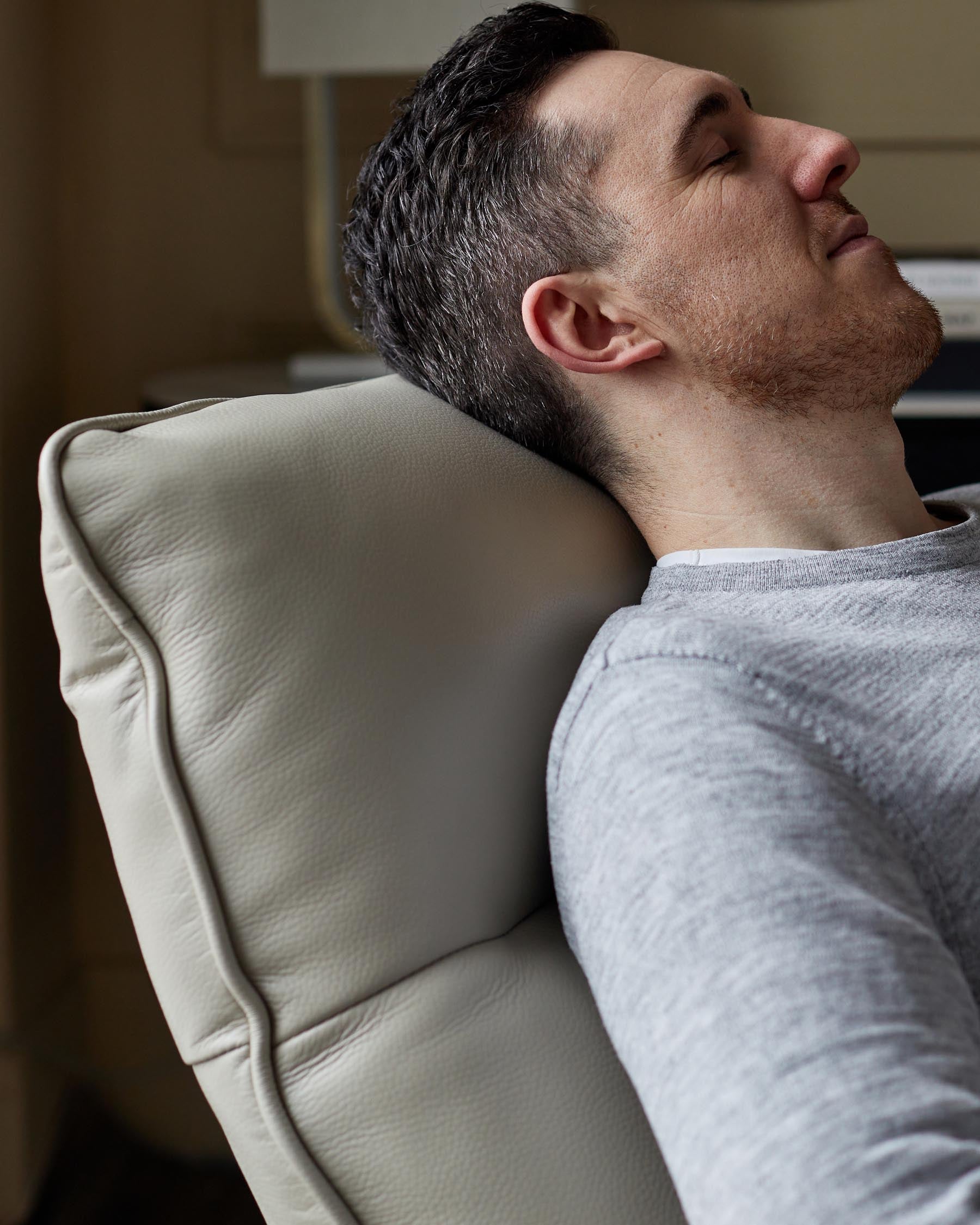 Aiden natural grey leather massage recliner accent chair