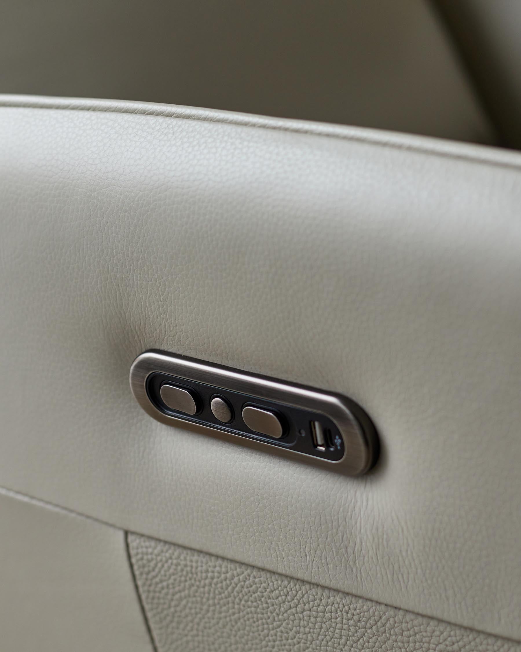 Aiden natural grey leather massage recliner accent chair