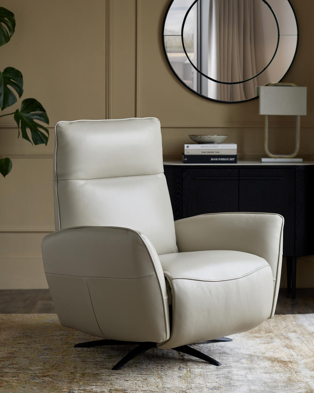 Aiden natural grey leather massage recliner accent chair