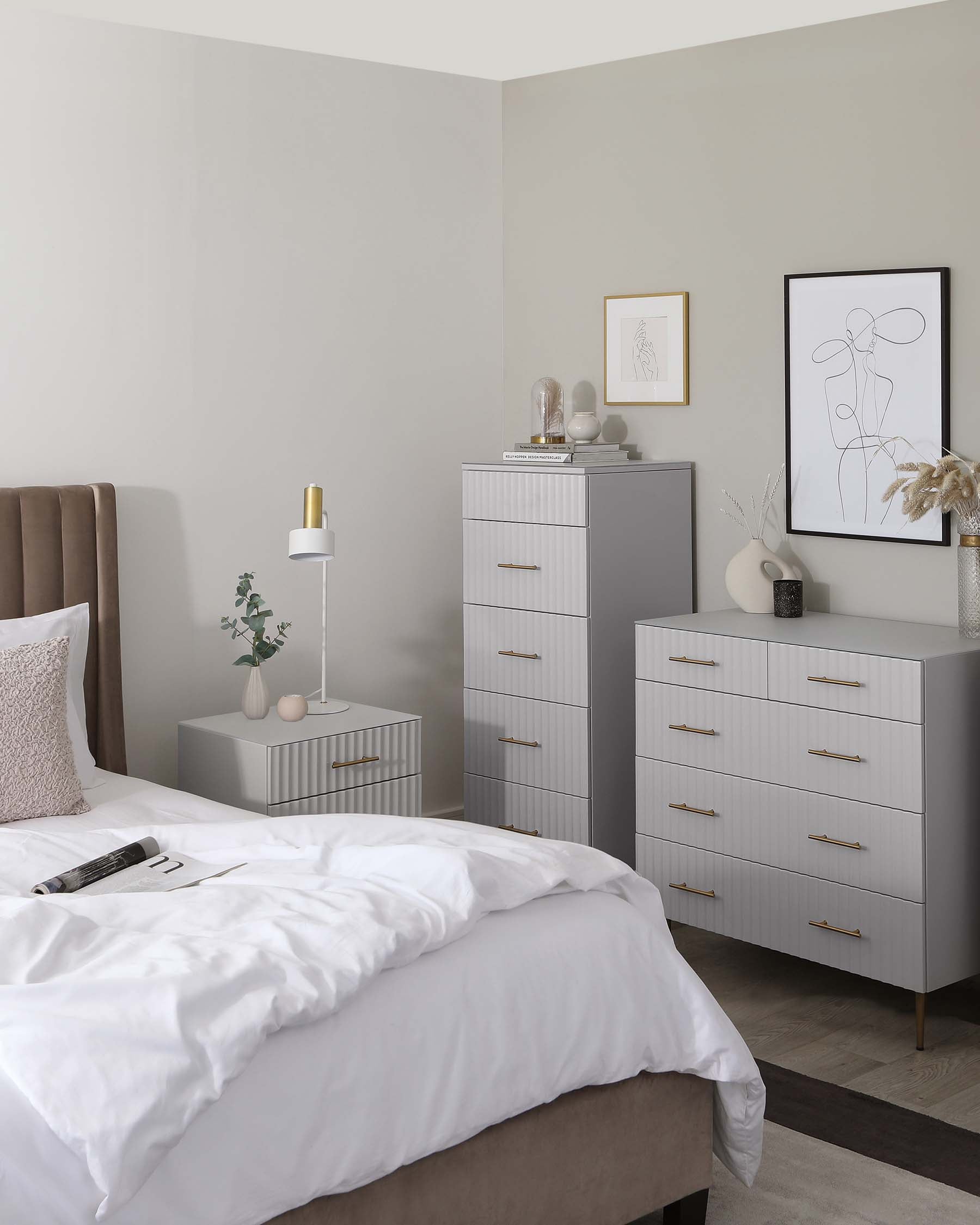 Albury light grey 2 drawer bedside table