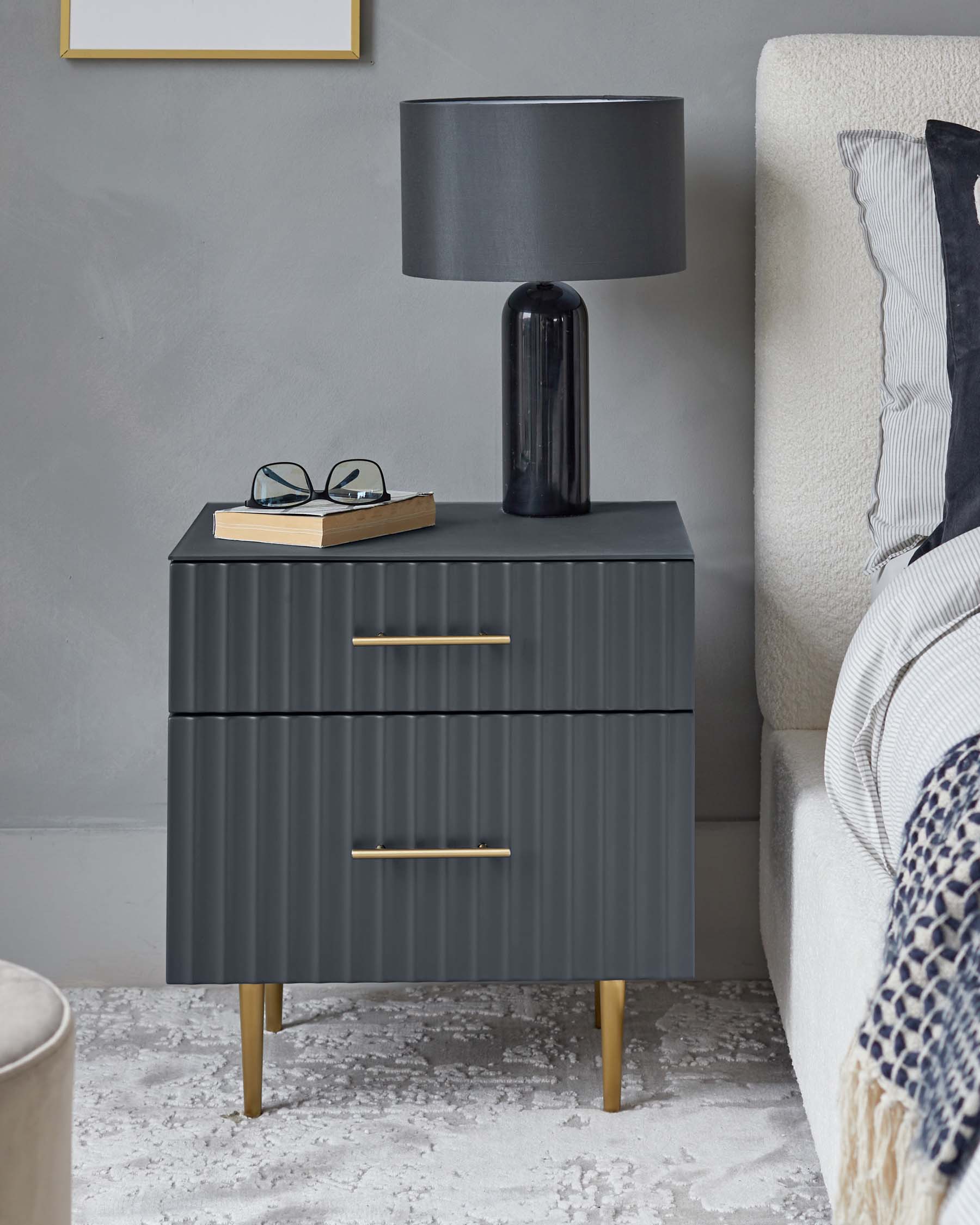 Albury dark grey 2 drawer bedside table