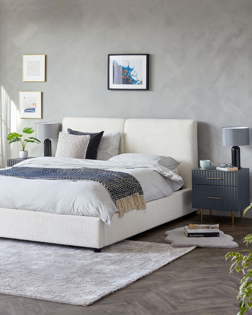 Louis Black Marble Shaded Table Lamp With Light Grey Shade