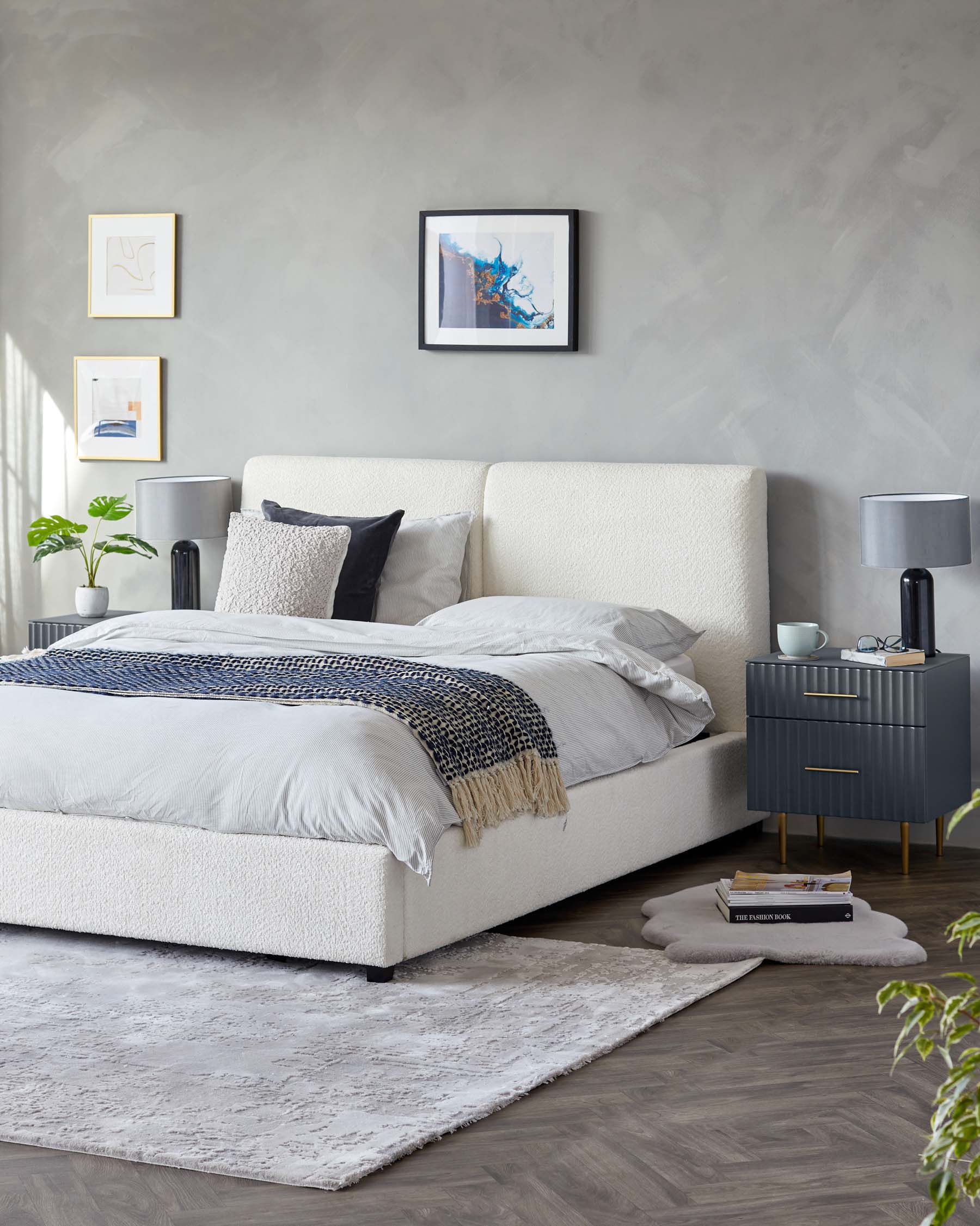 Louis Black Marble Shaded Table Lamp With Light Grey Shade