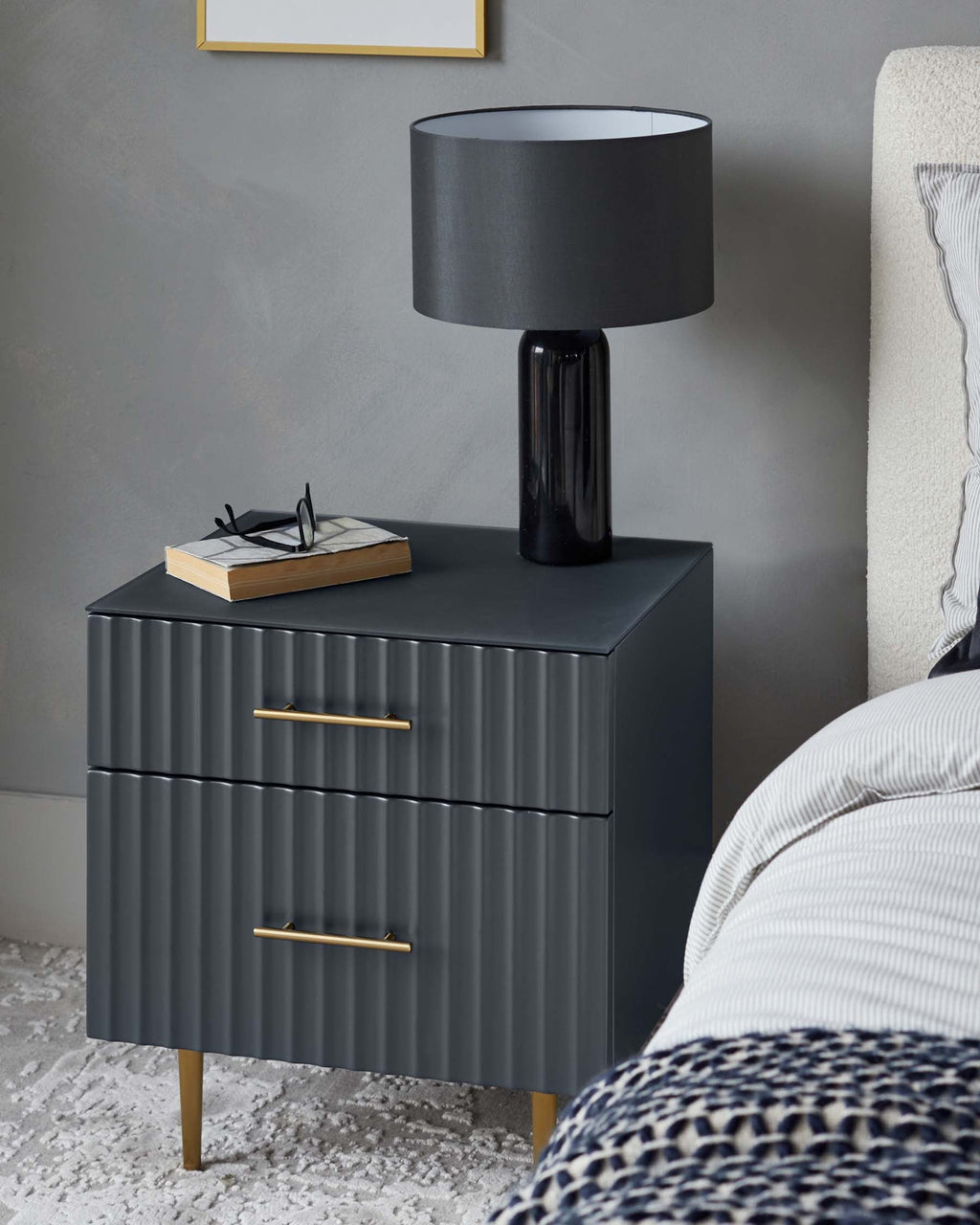 Albury dark grey 2 drawer bedside table