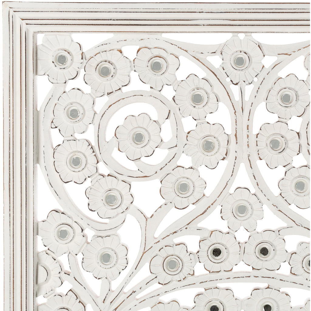 Allen White Washed Hand Carved 48x28-inch Wall Panel with Mirror Inlay