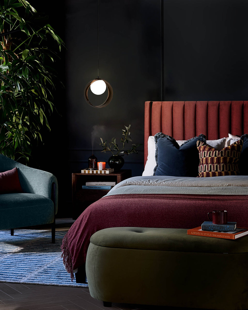 Bryce dark mango wood 2 drawer bedside table