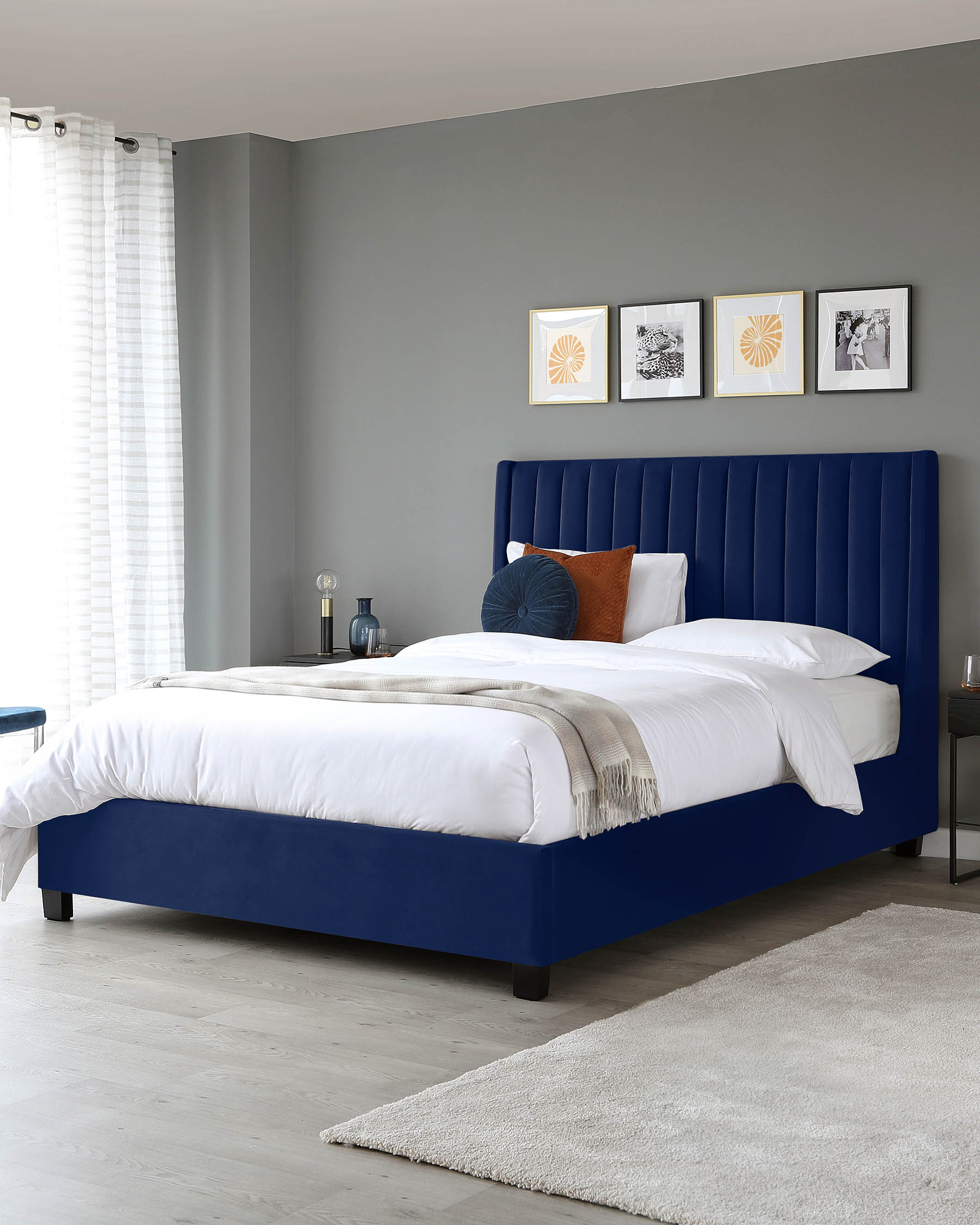 Amalfi Navy Velvet Super King Size Ottoman Storage Bed