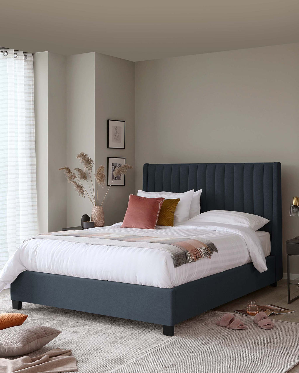 Amalfi Navy Fabric Double Ottoman Storage Bed