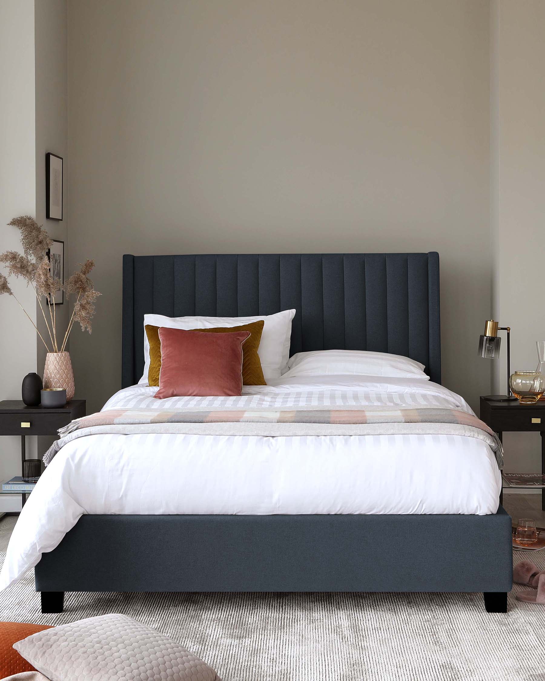 Amalfi Navy Fabric Double Ottoman Storage Bed