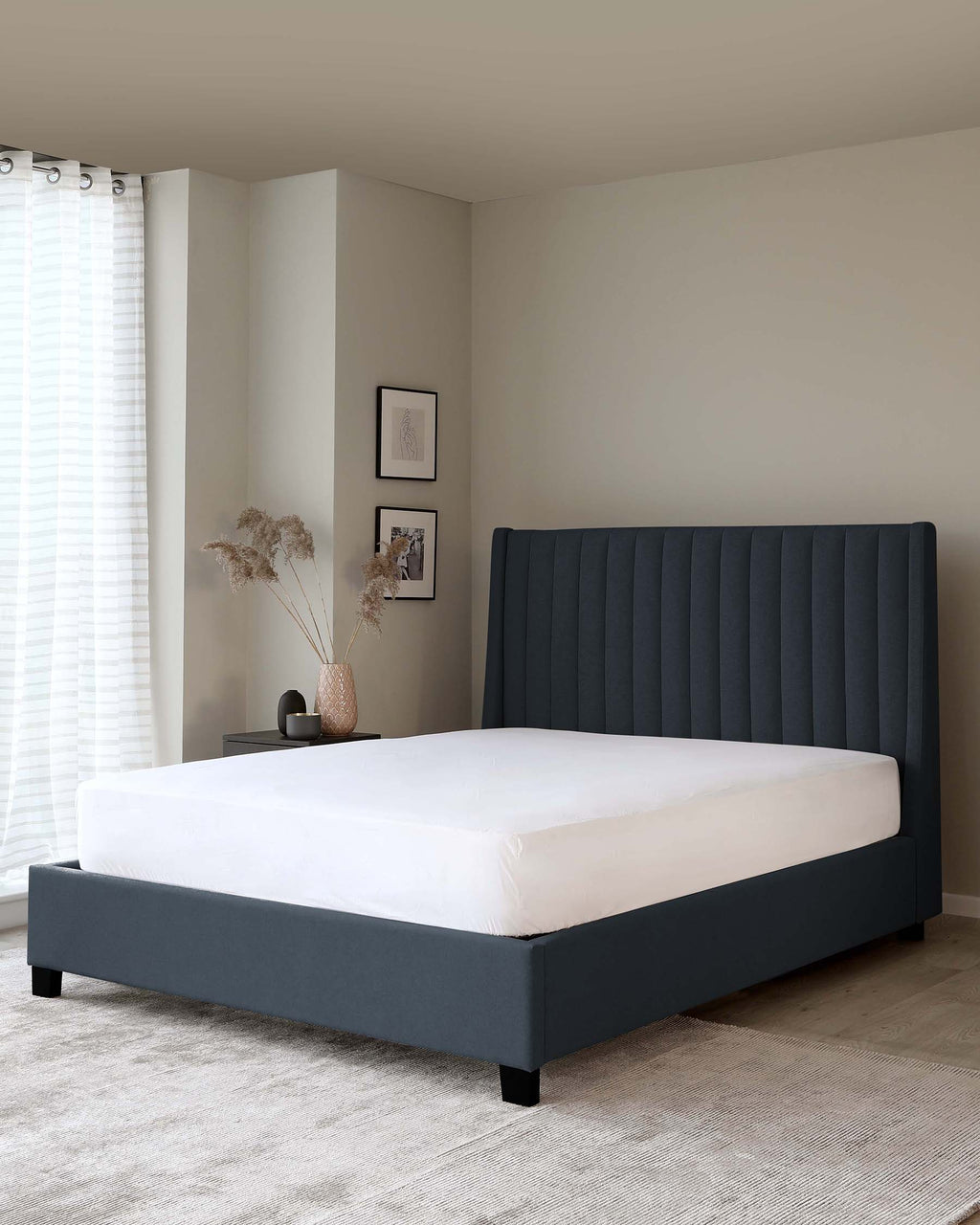 Amalfi Navy Fabric Double Ottoman Storage Bed