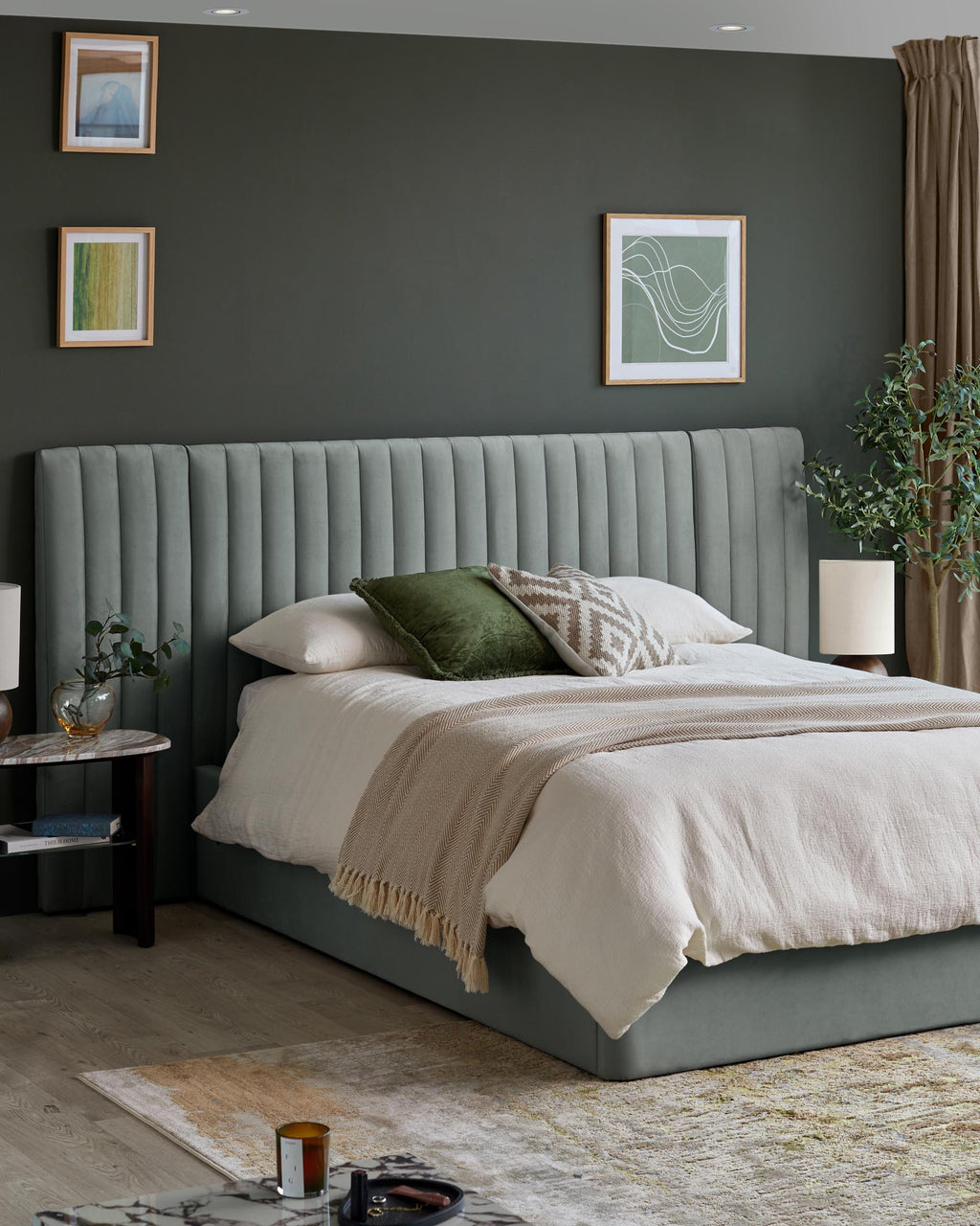 Amalfi luxe sage green velvet super king ottoman storage bed