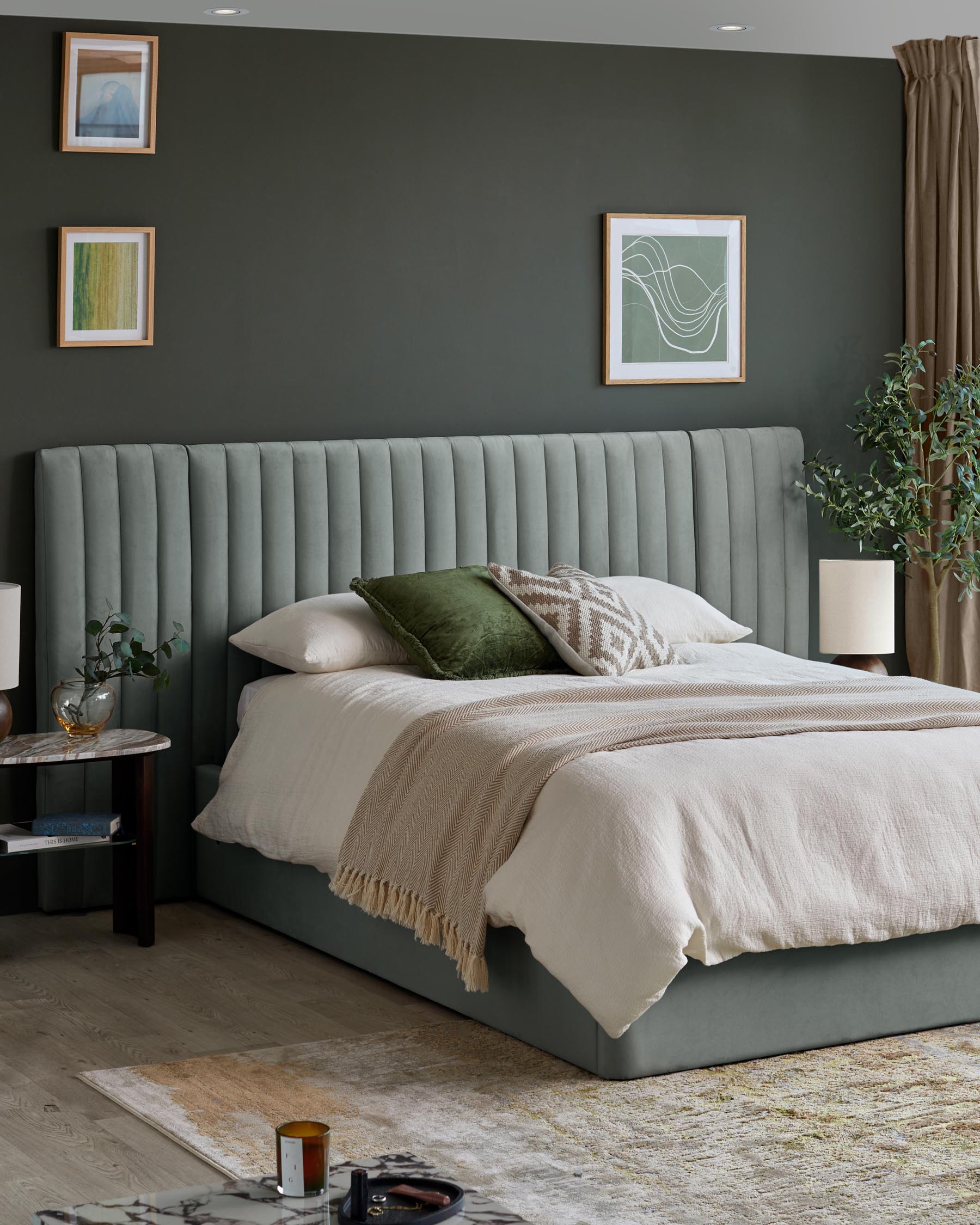 Amalfi luxe sage green velvet super king ottoman storage bed