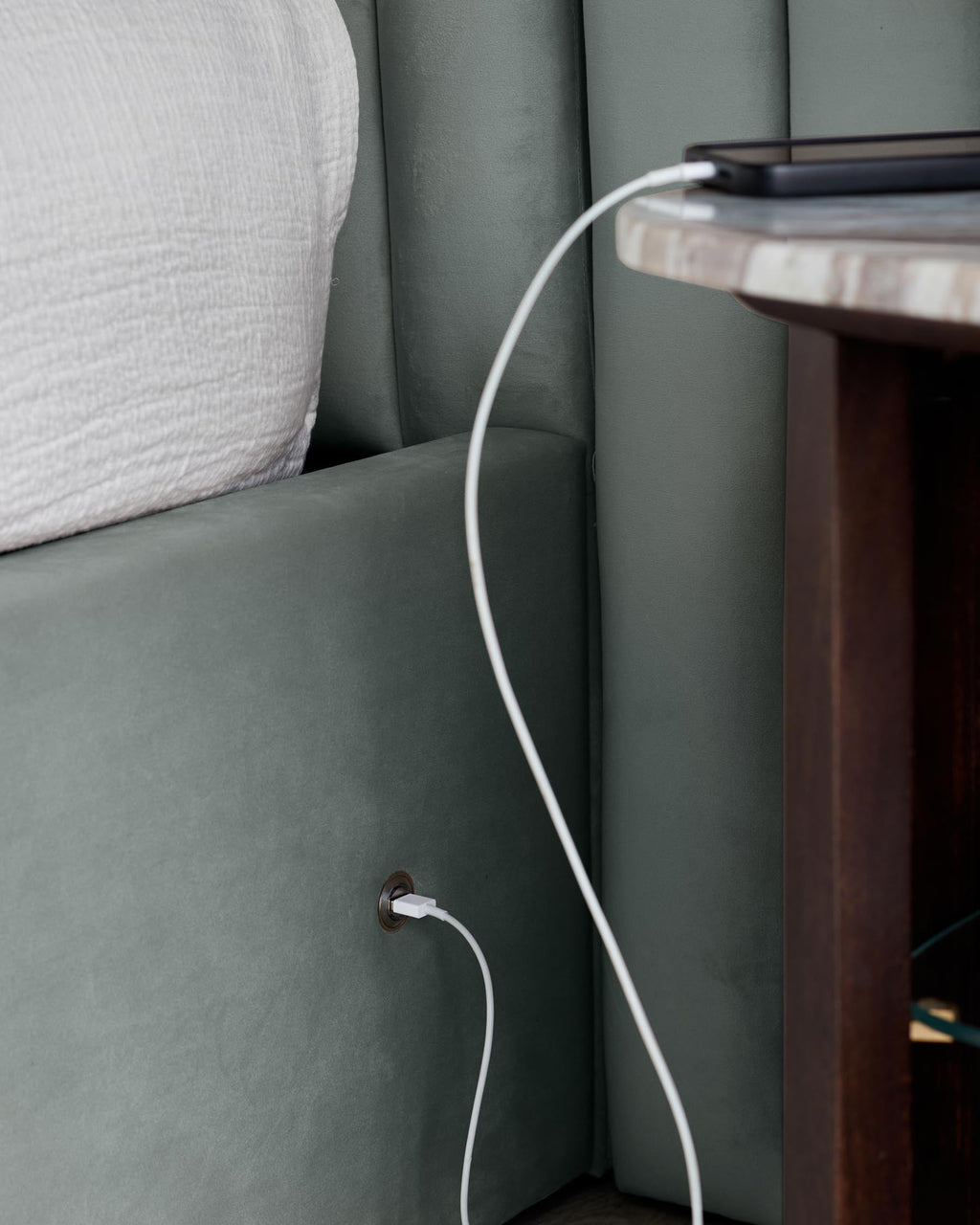 Amalfi Luxe sage green velvet king size ottoman storage bed