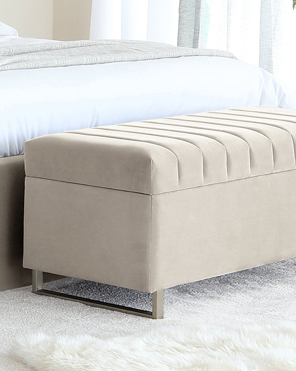 Amalfi Champagne Velvet And Brushed Steel Ottoman Storage Bench