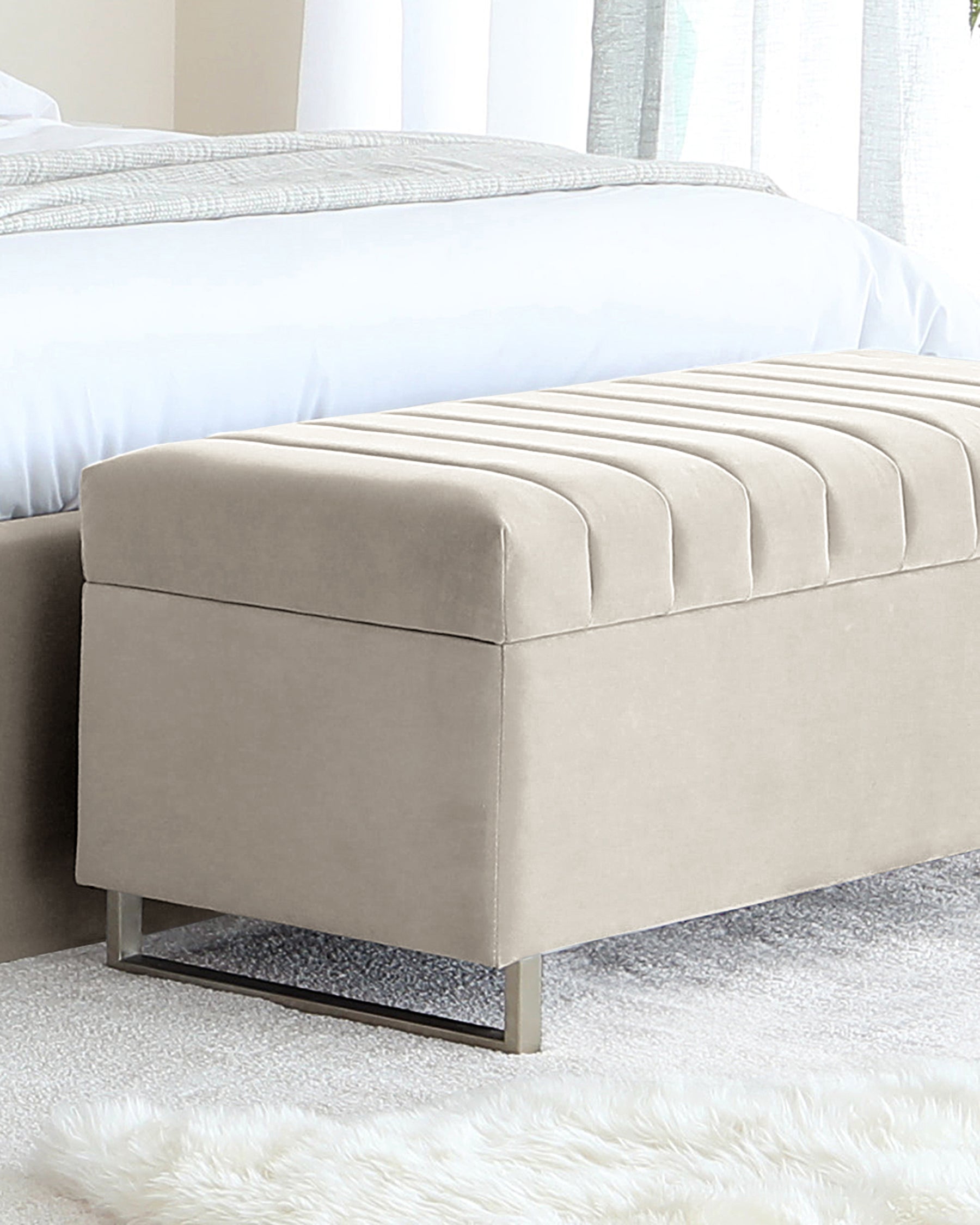 Amalfi Champagne Velvet And Brushed Steel Ottoman Storage Bench