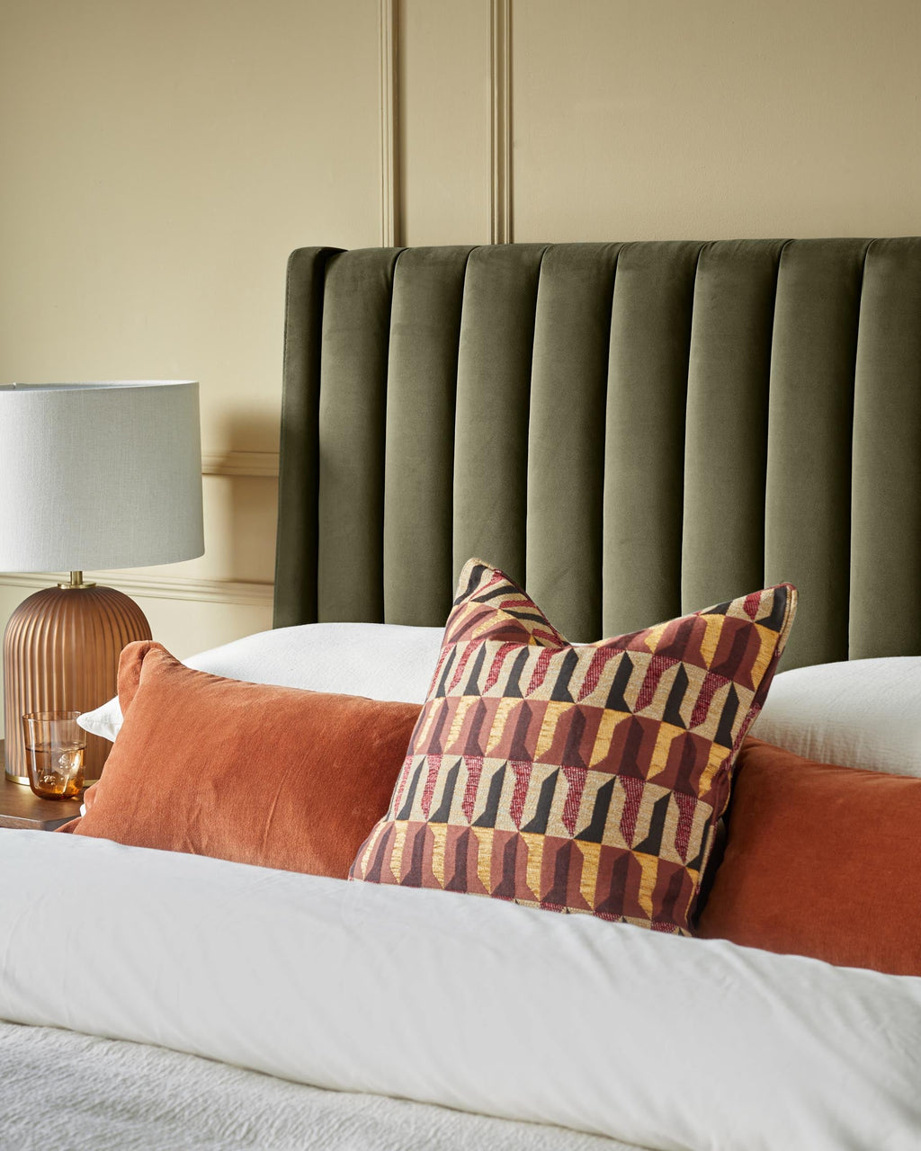 Amalfi olive green velvet double ottoman storage bed