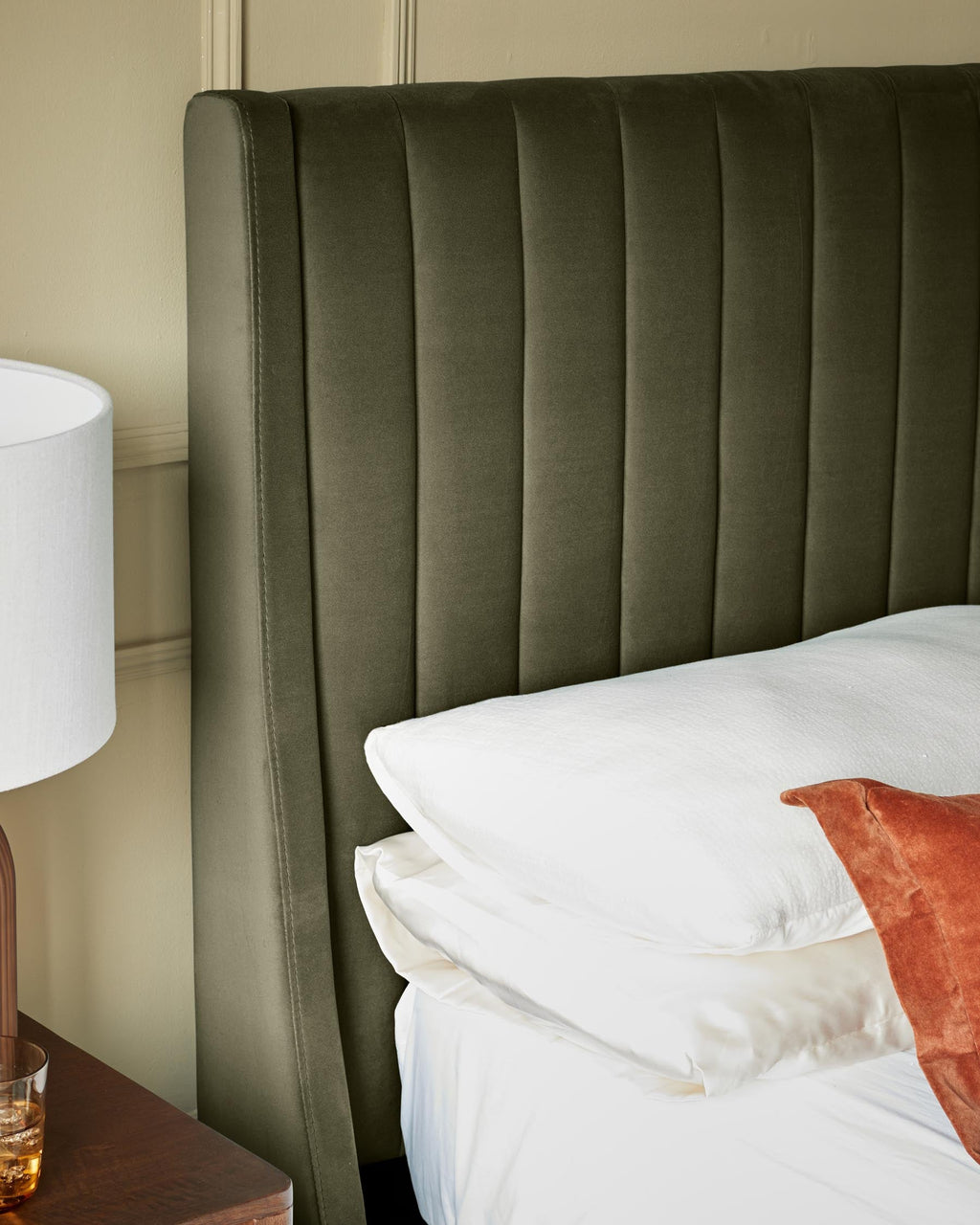 Amalfi olive green velvet king size ottoman storage bed