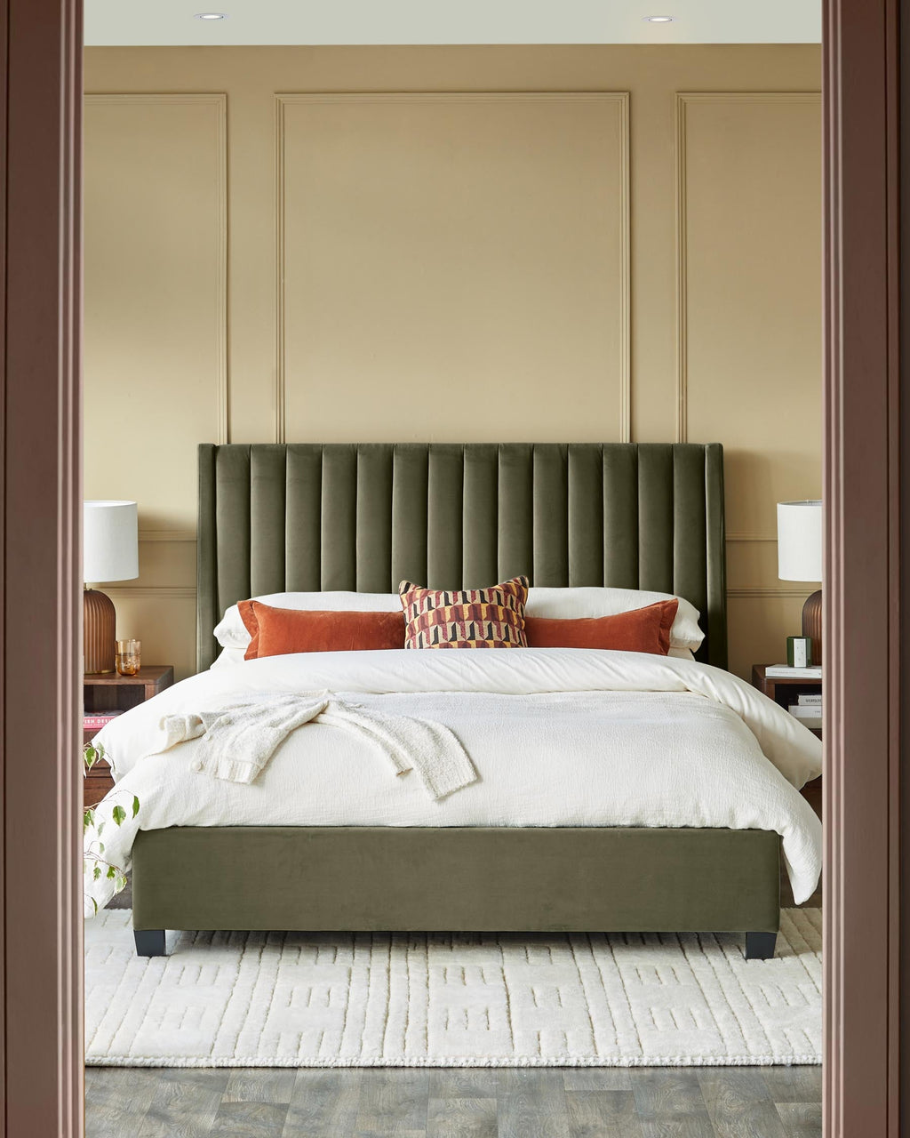 Amalfi olive green velvet king size ottoman storage bed