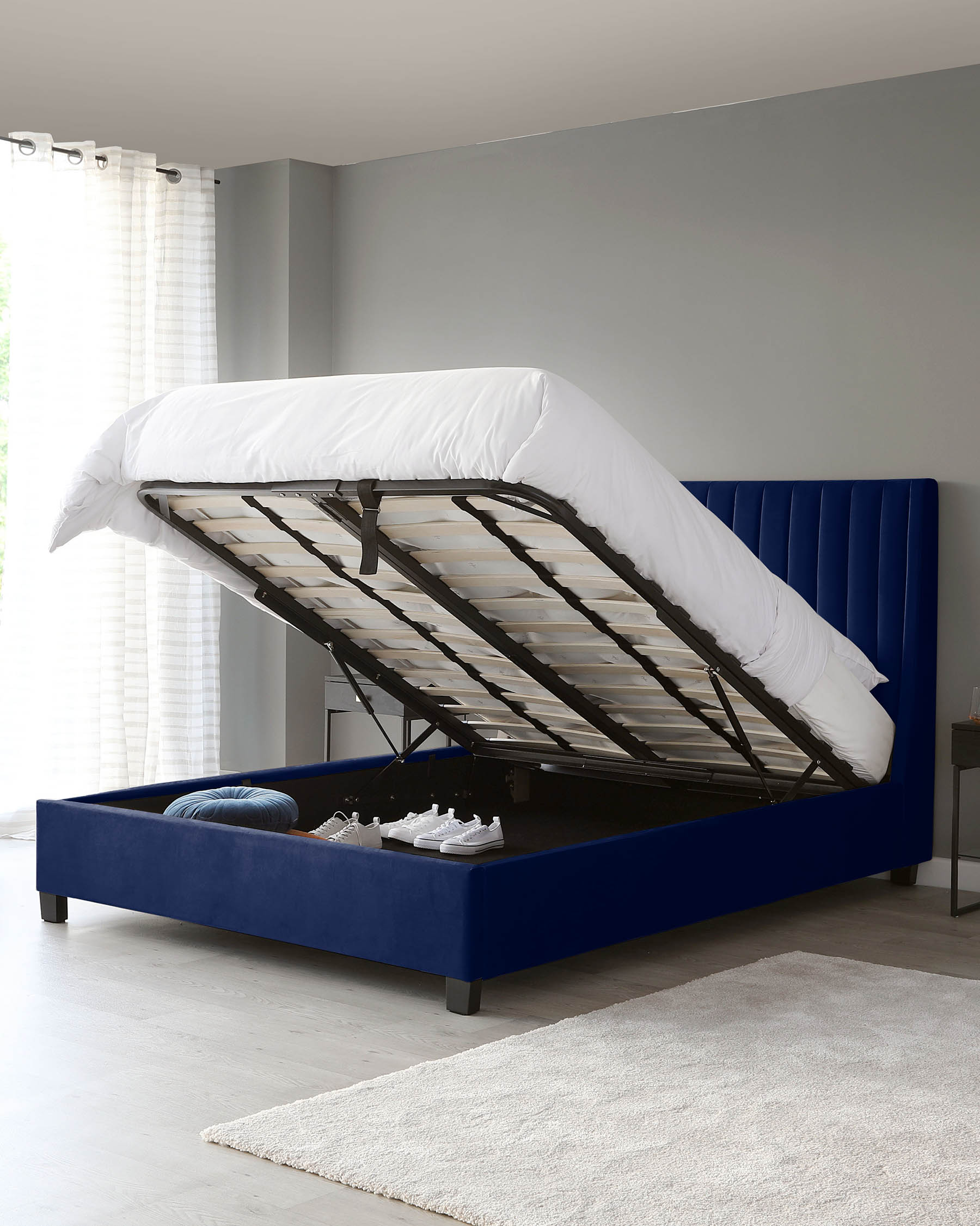 Amalfi Navy Velvet Super King Size Ottoman Storage Bed
