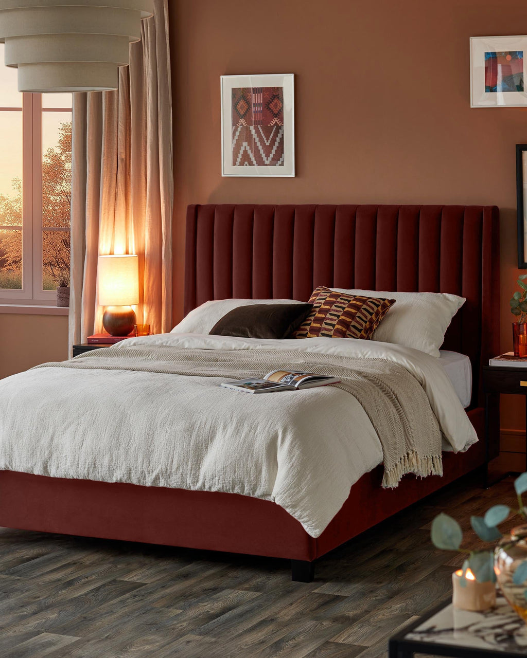 Amalfi toffee red velvet king size ottoman storage bed