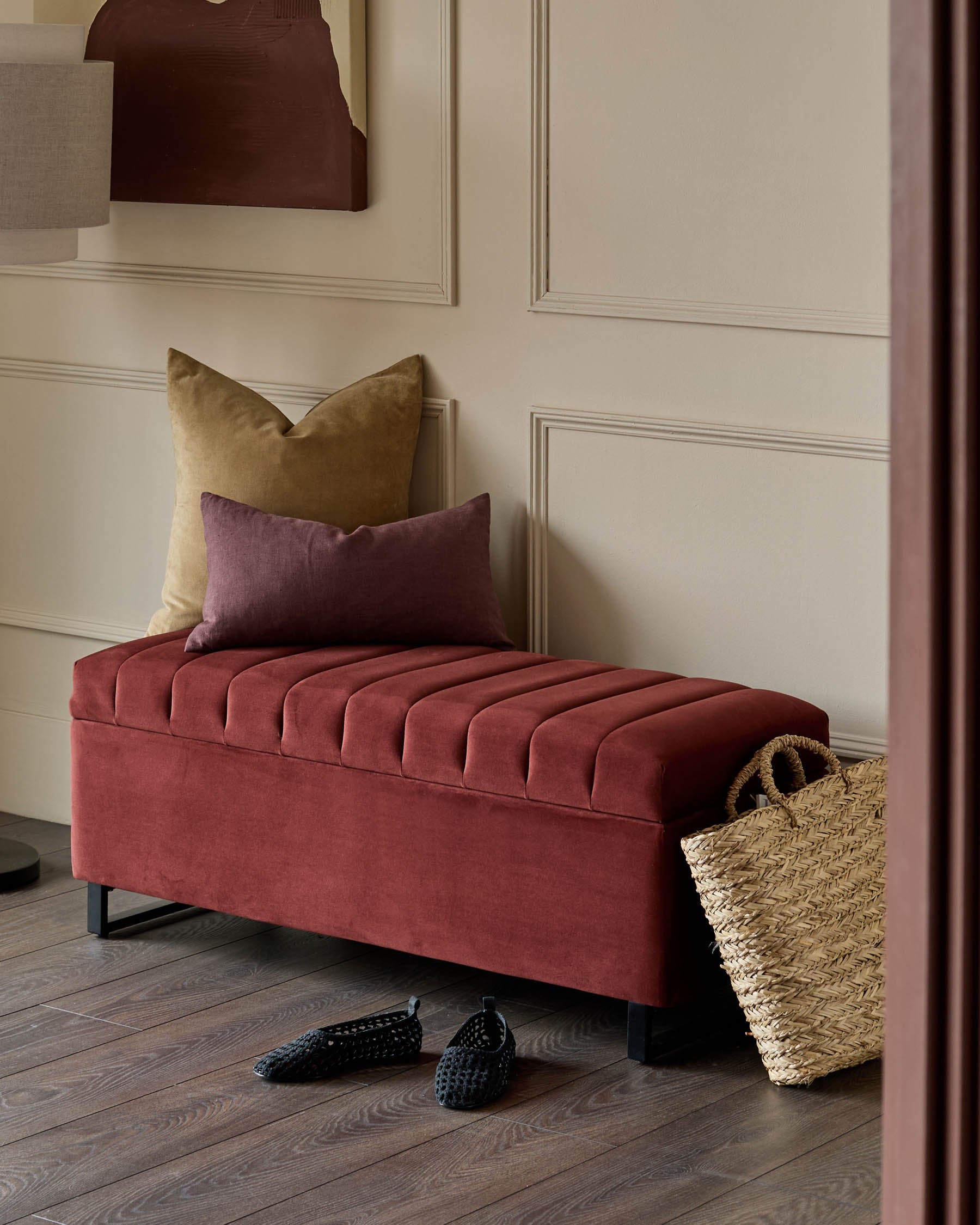 Amalfi toffee red velvet ottoman bench