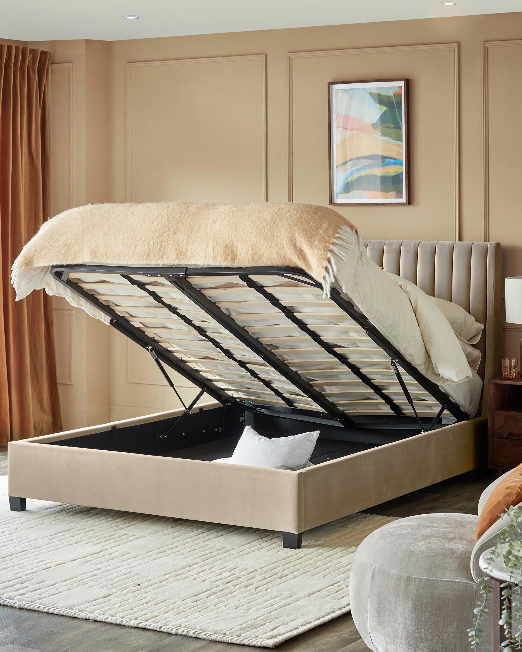 Amalfi Champagne Velvet Super King Size Ottoman Storage Bed