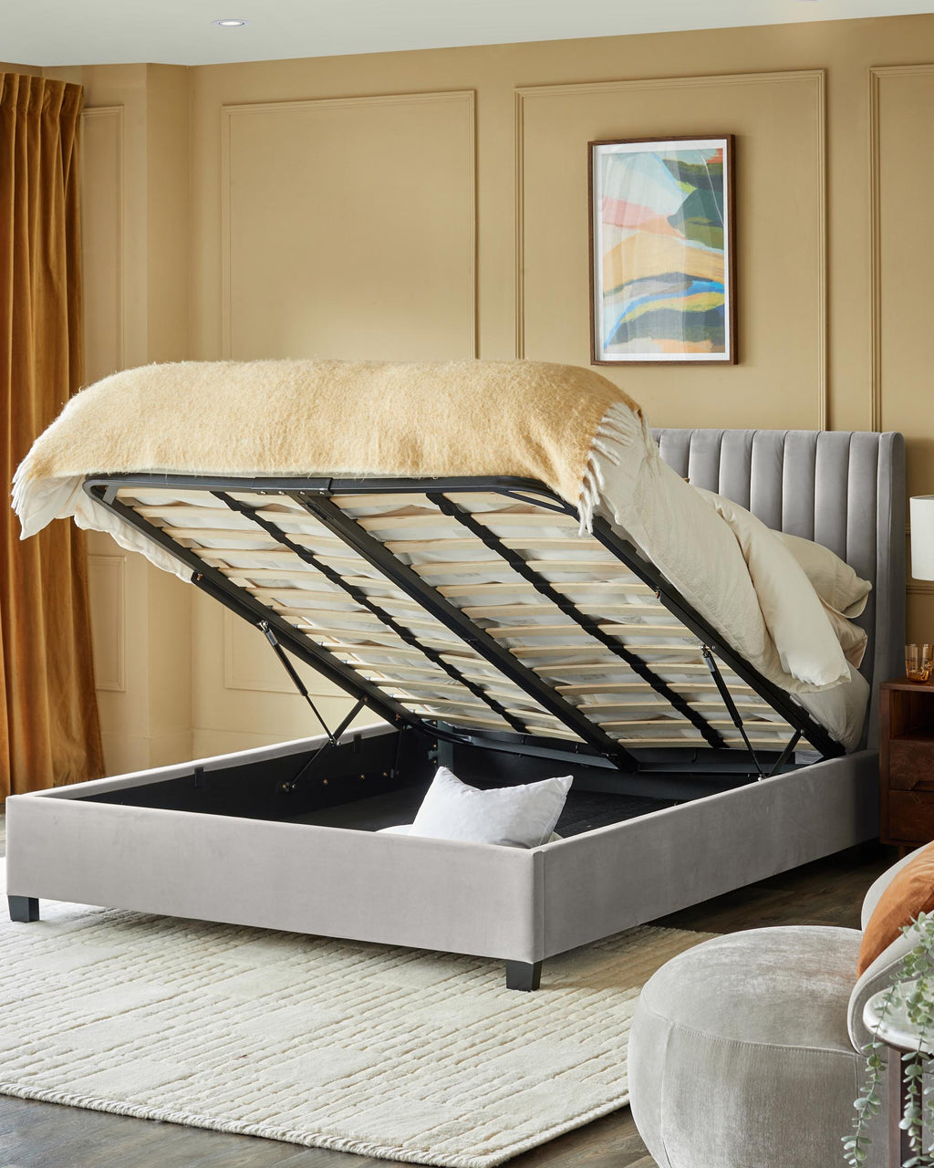 Amalfi Light Grey Velvet Super King Size Ottoman Storage Bed