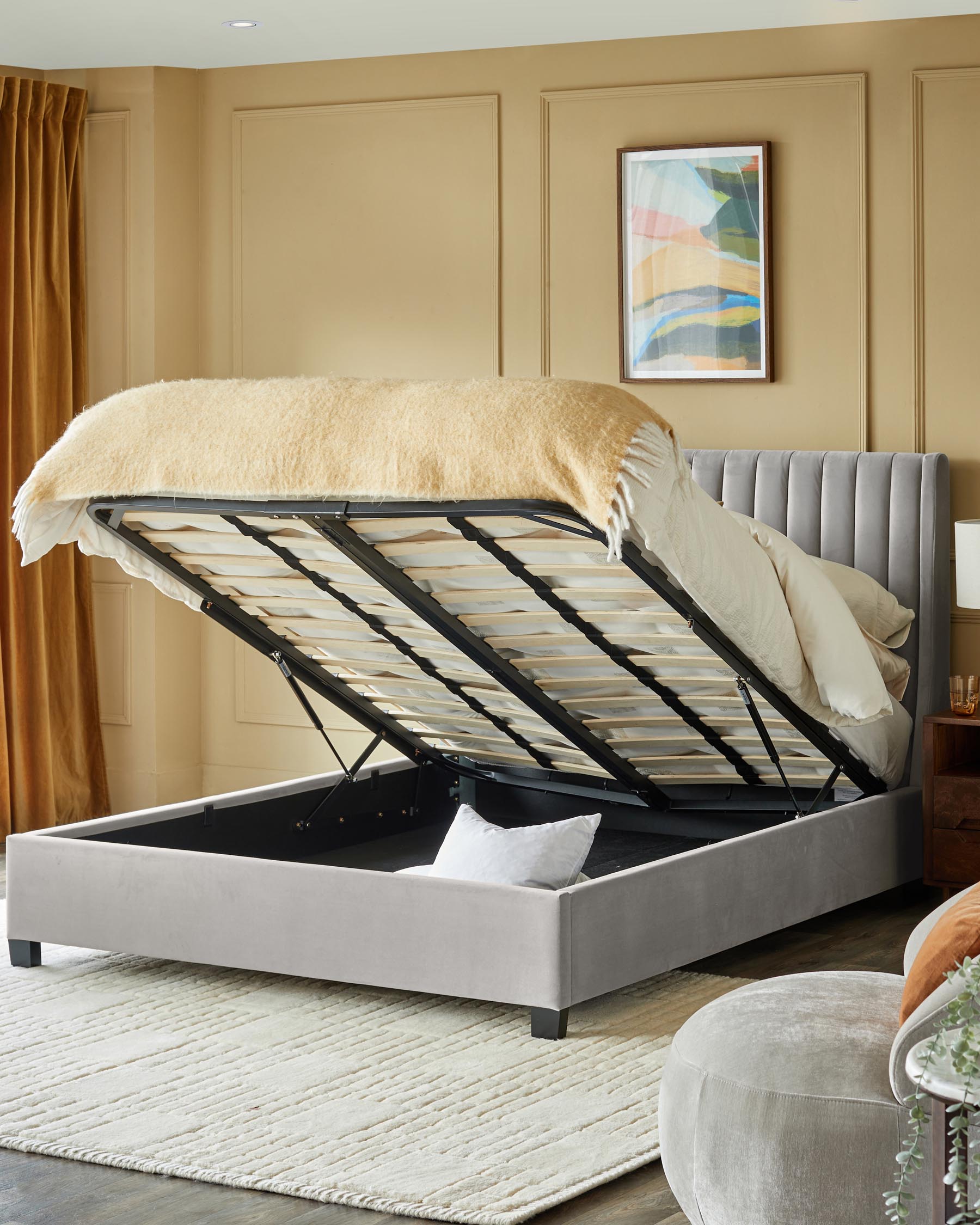 Amalfi Light Grey Velvet Super King Size Ottoman Storage Bed