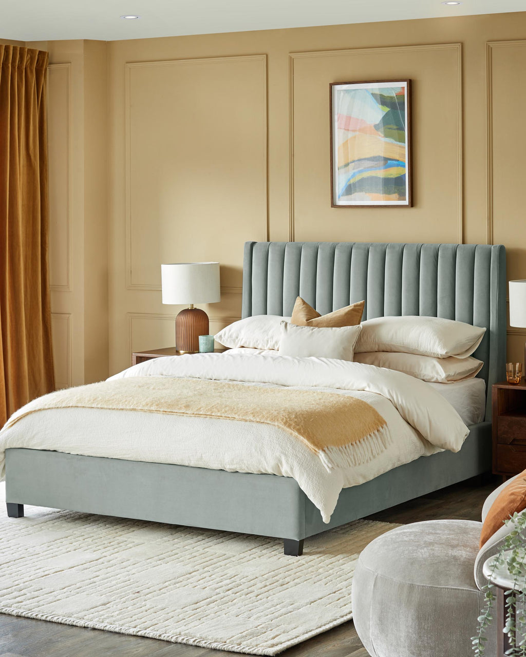 Amalfi Sage Green Velvet Super King Ottoman Storage Bed