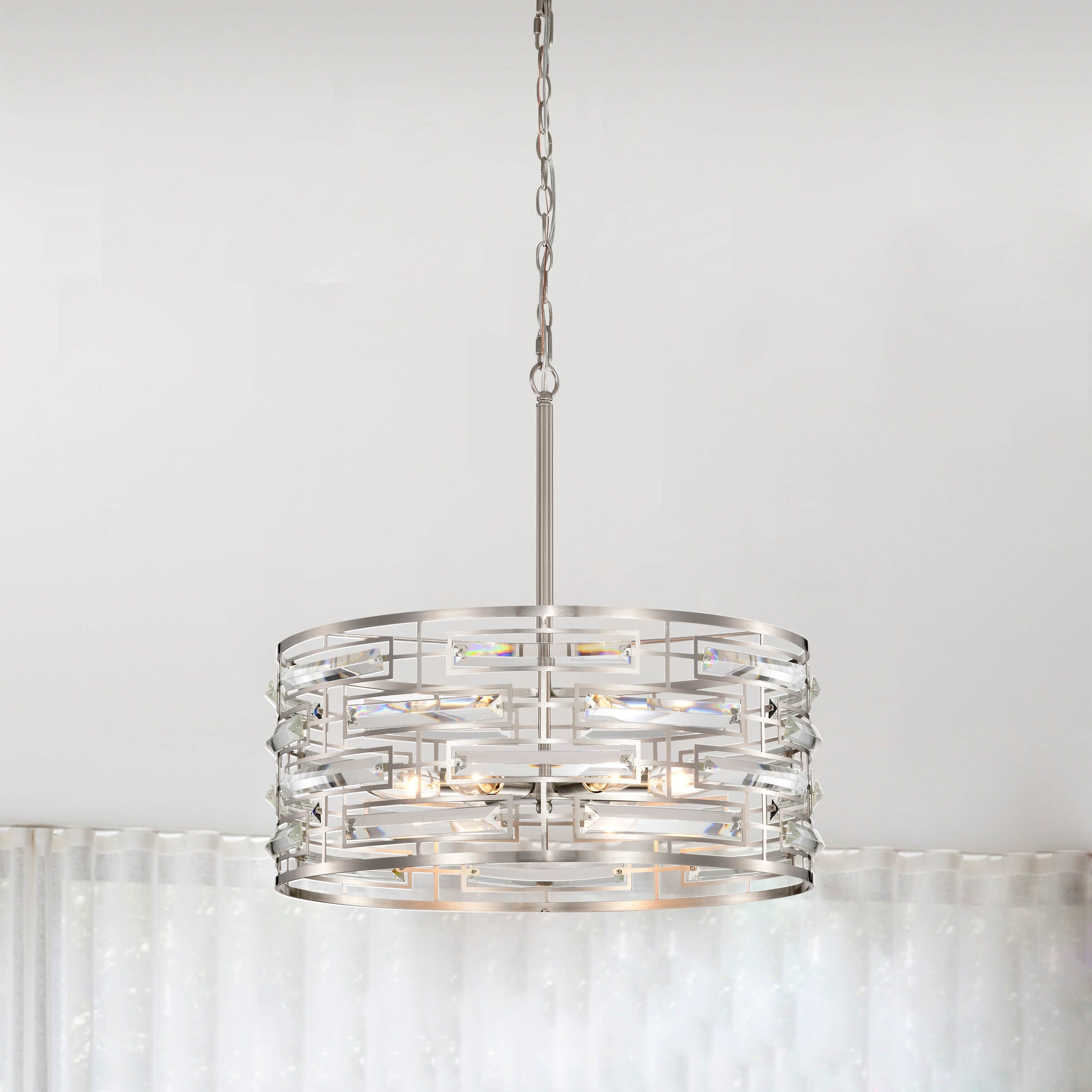 Anita Drum Shade Chandelier with Clear Glass Prism
