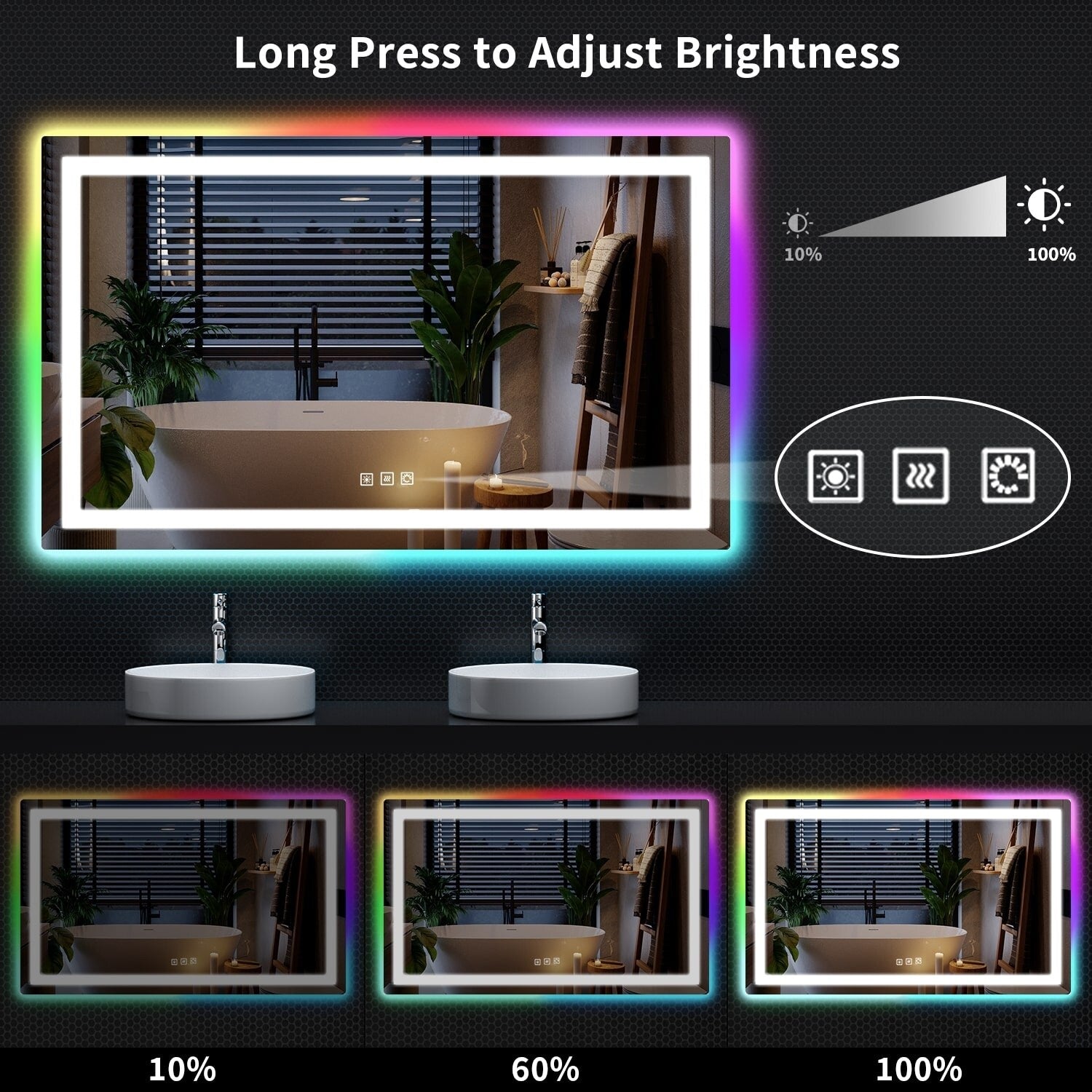 Anti-Fog RGB Backlit & LED Frontlit Bathroom Mirror