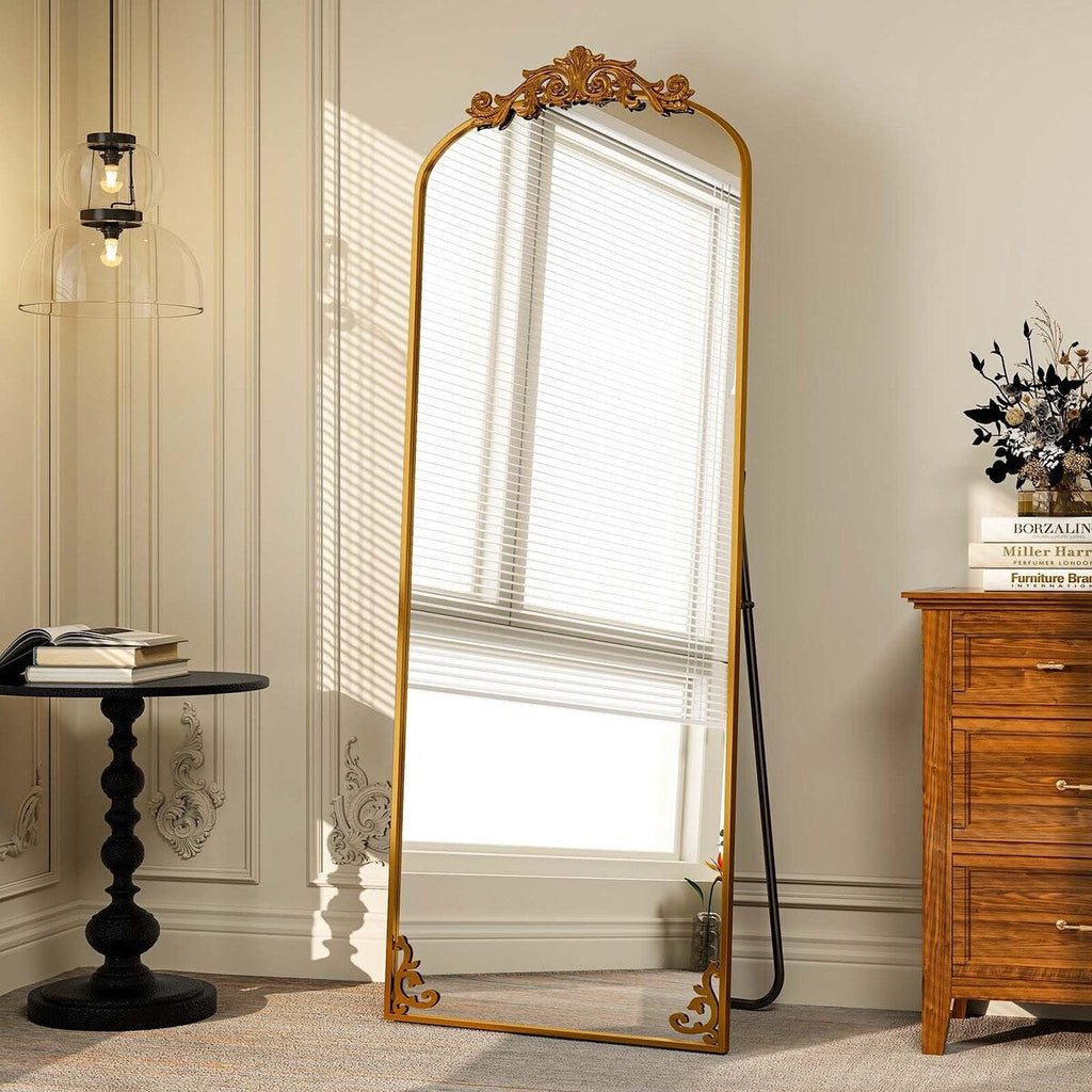 Arched Full Length Mirror with Baroque Flower Design