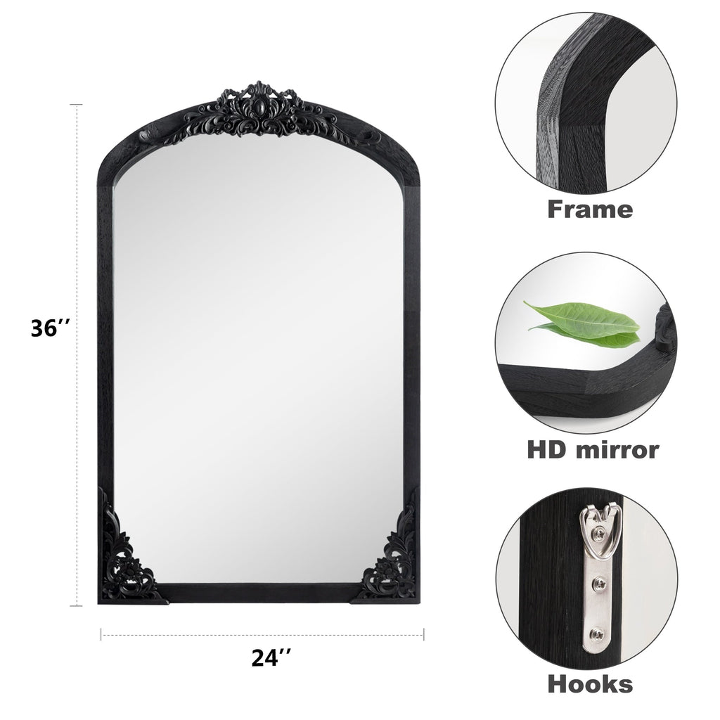 Arched Full-Length Solid Wood Carving Floor Mirror