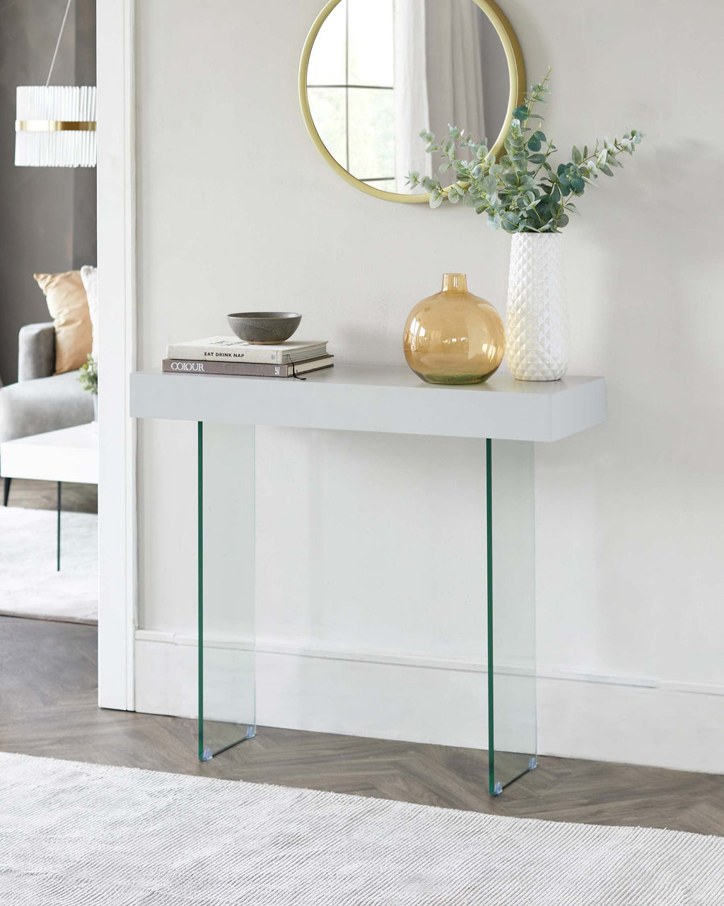 Aria White Oak and Glass Console Table