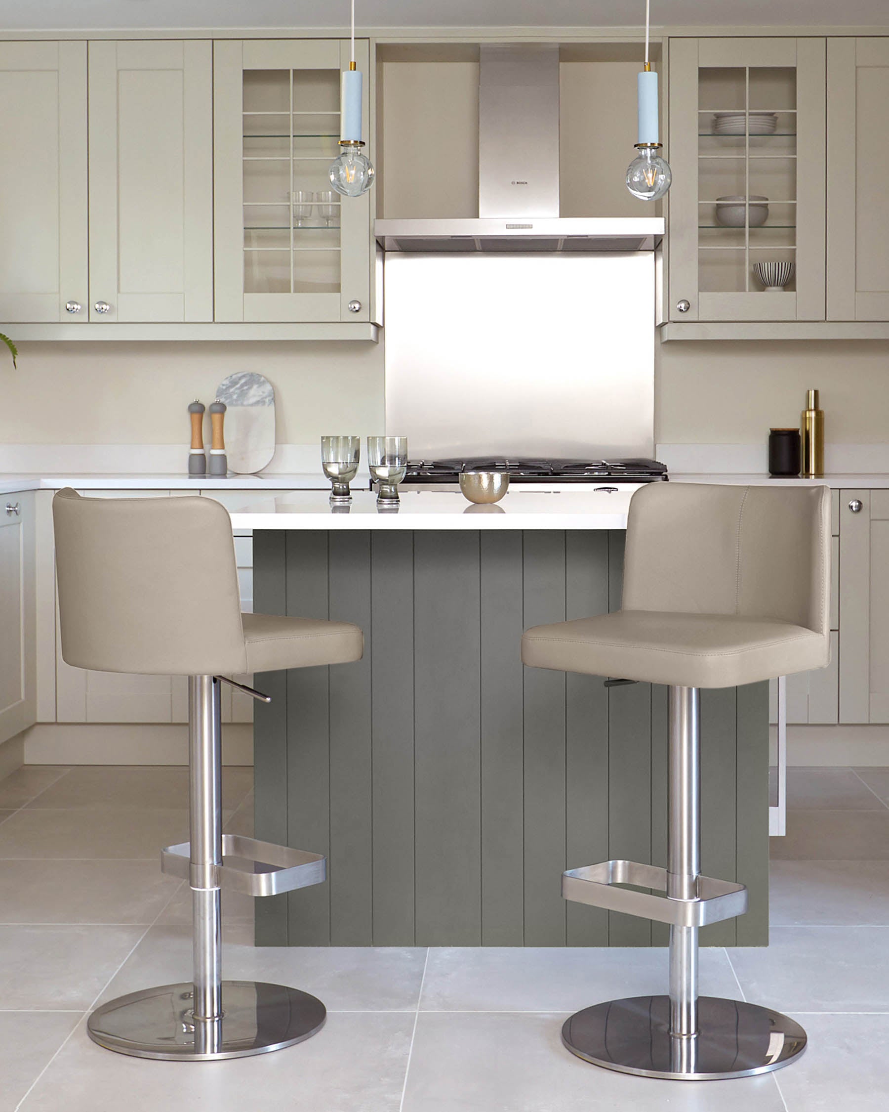 Arlo Light Grey Leather Gas Lift Bar Stool