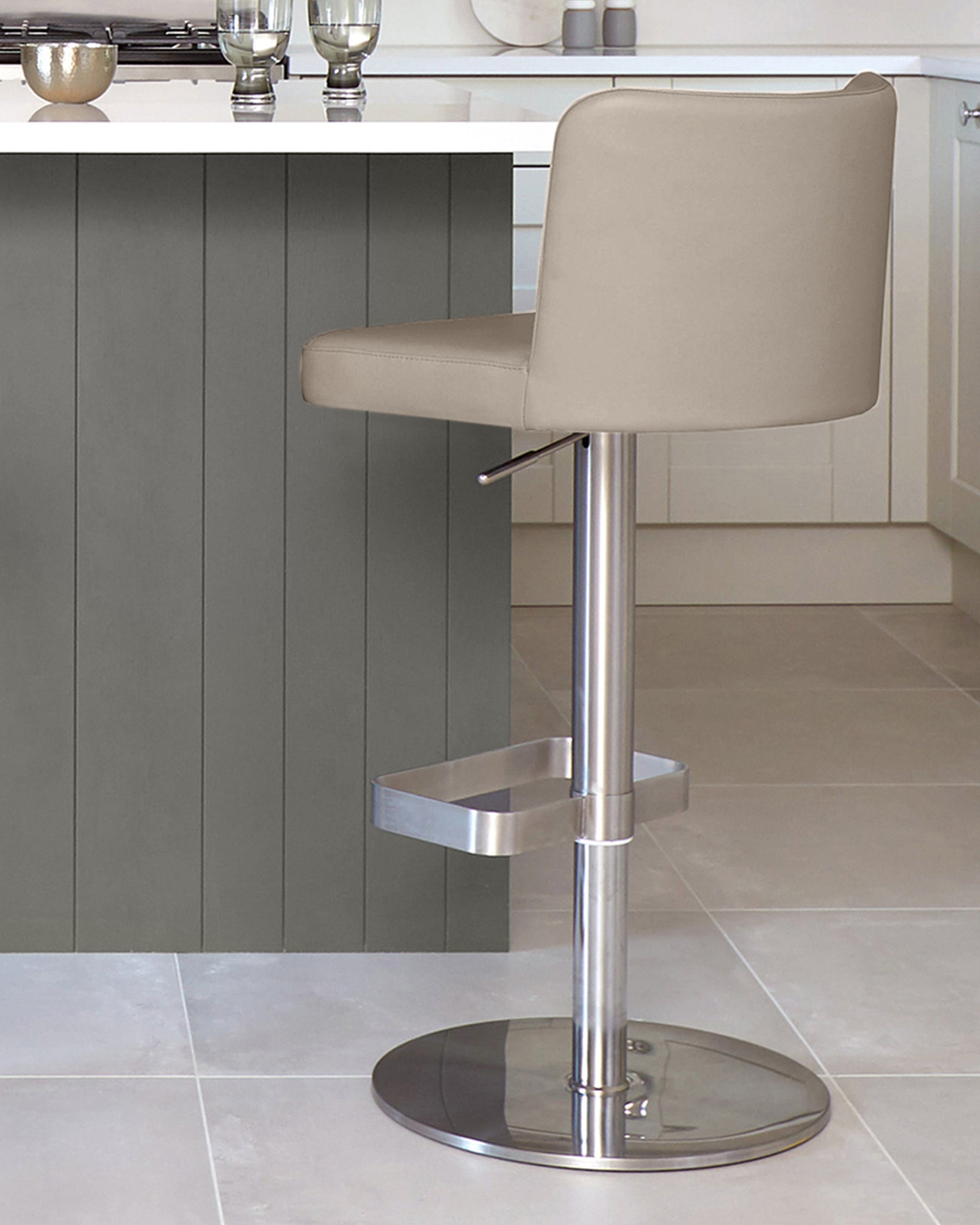 Arlo Light Grey Leather Gas Lift Bar Stool