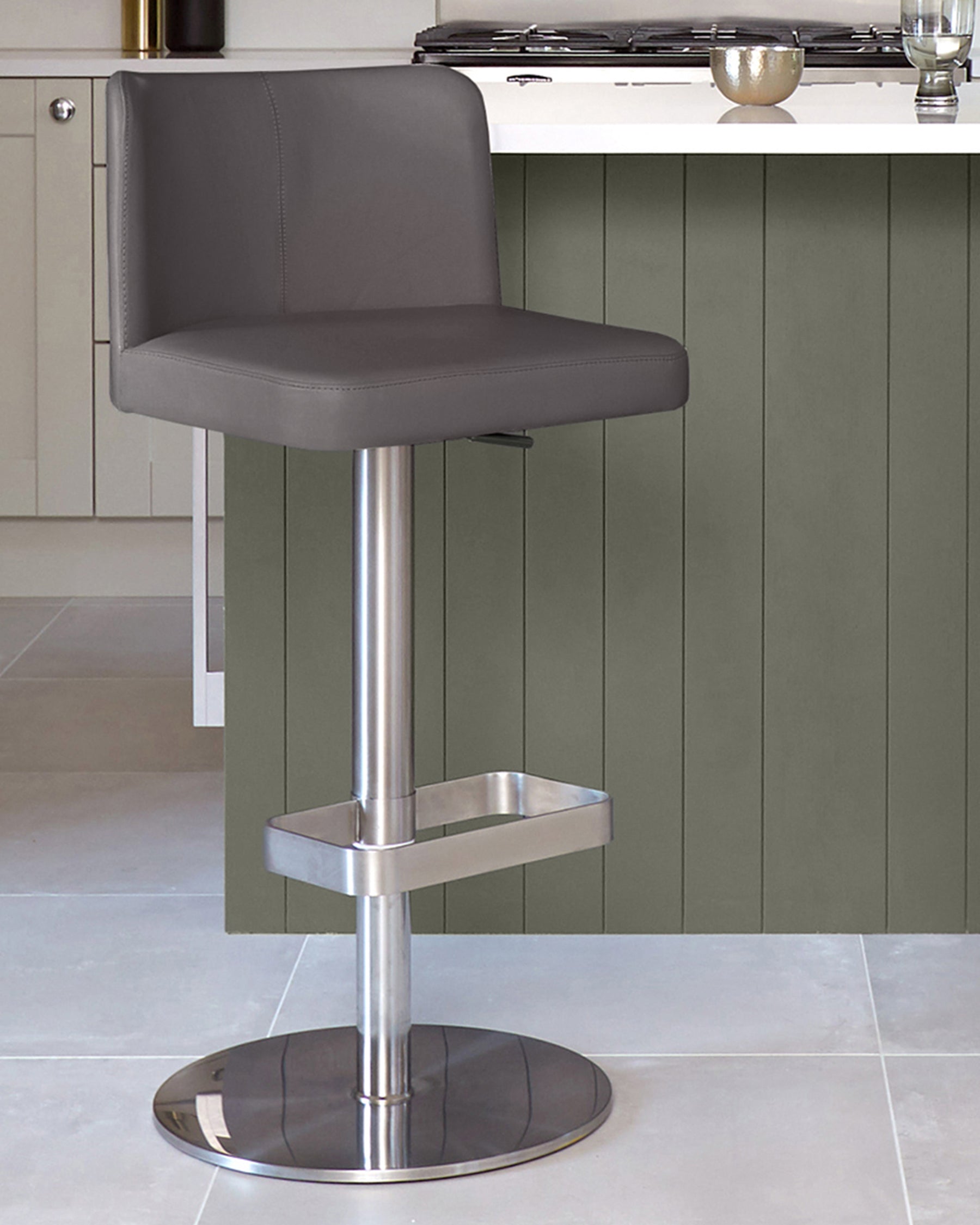 Arlo Dark Grey Leather Gas Lift Bar Stool
